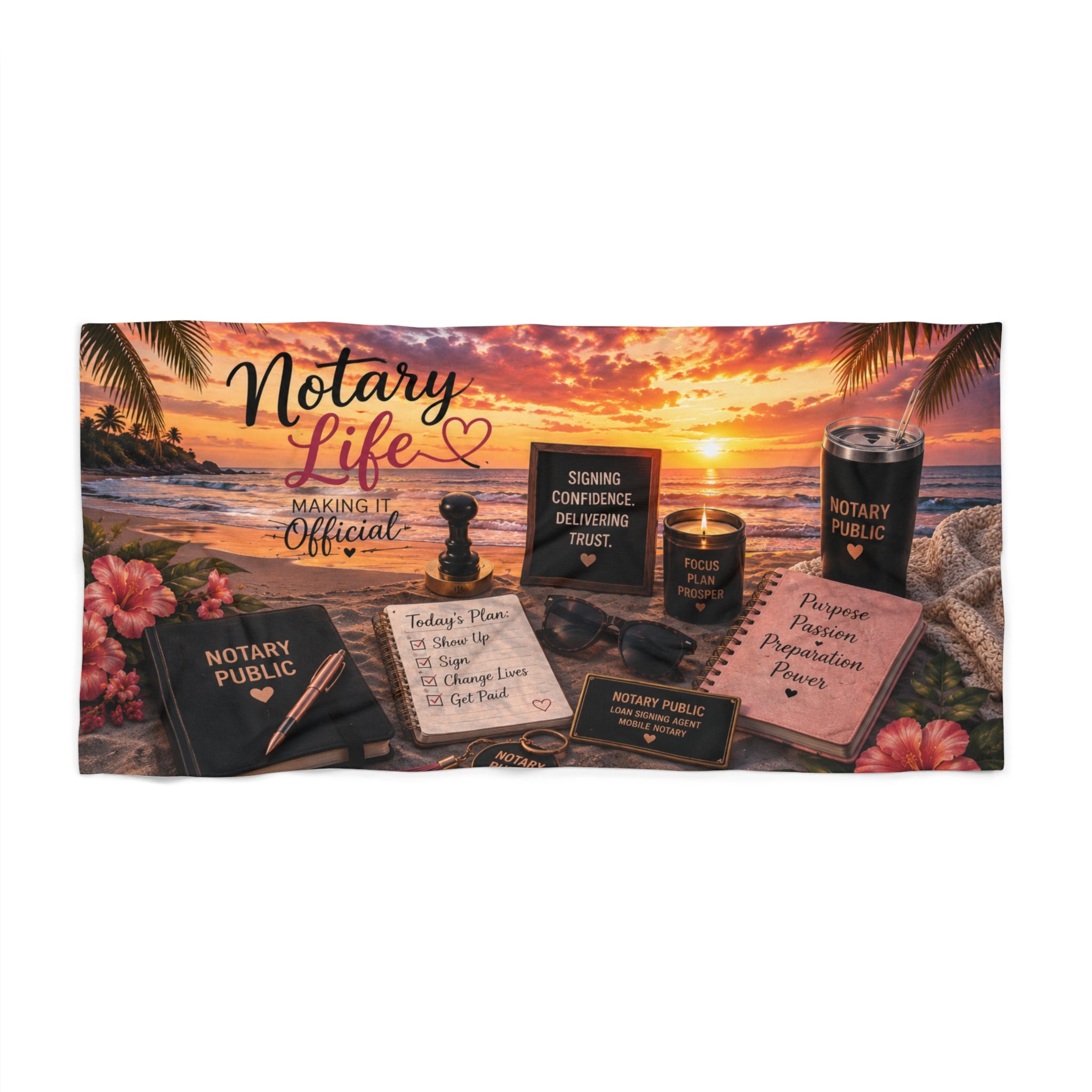 Sunset Notary Life Beach Towel | Luxury Notary Public Gift | Tropical Vacation Pool & Beach Towel