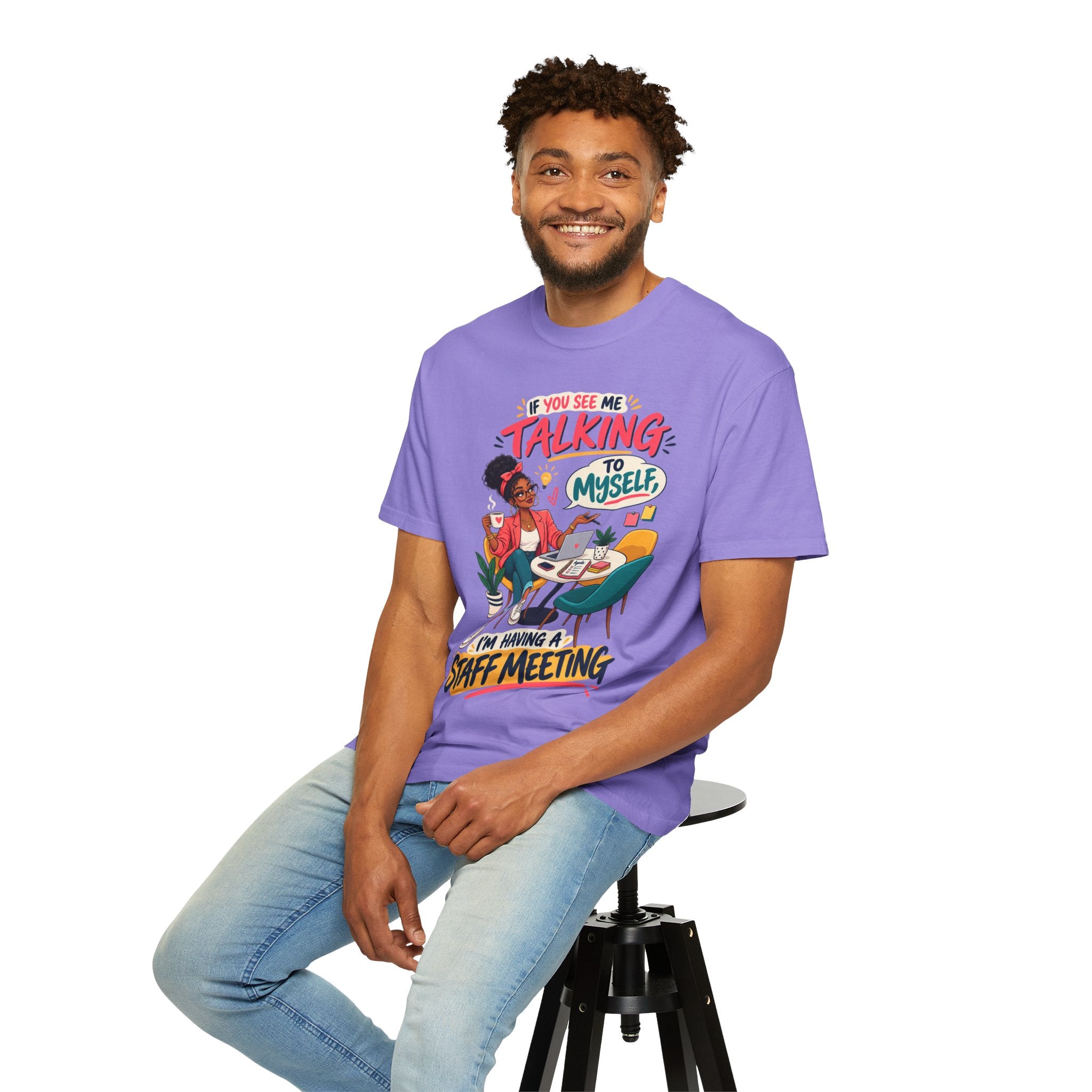 Funny Small Business Owner T-Shirt — “If You See Me Talking to Myself” Staff Meeting Graphic Tee