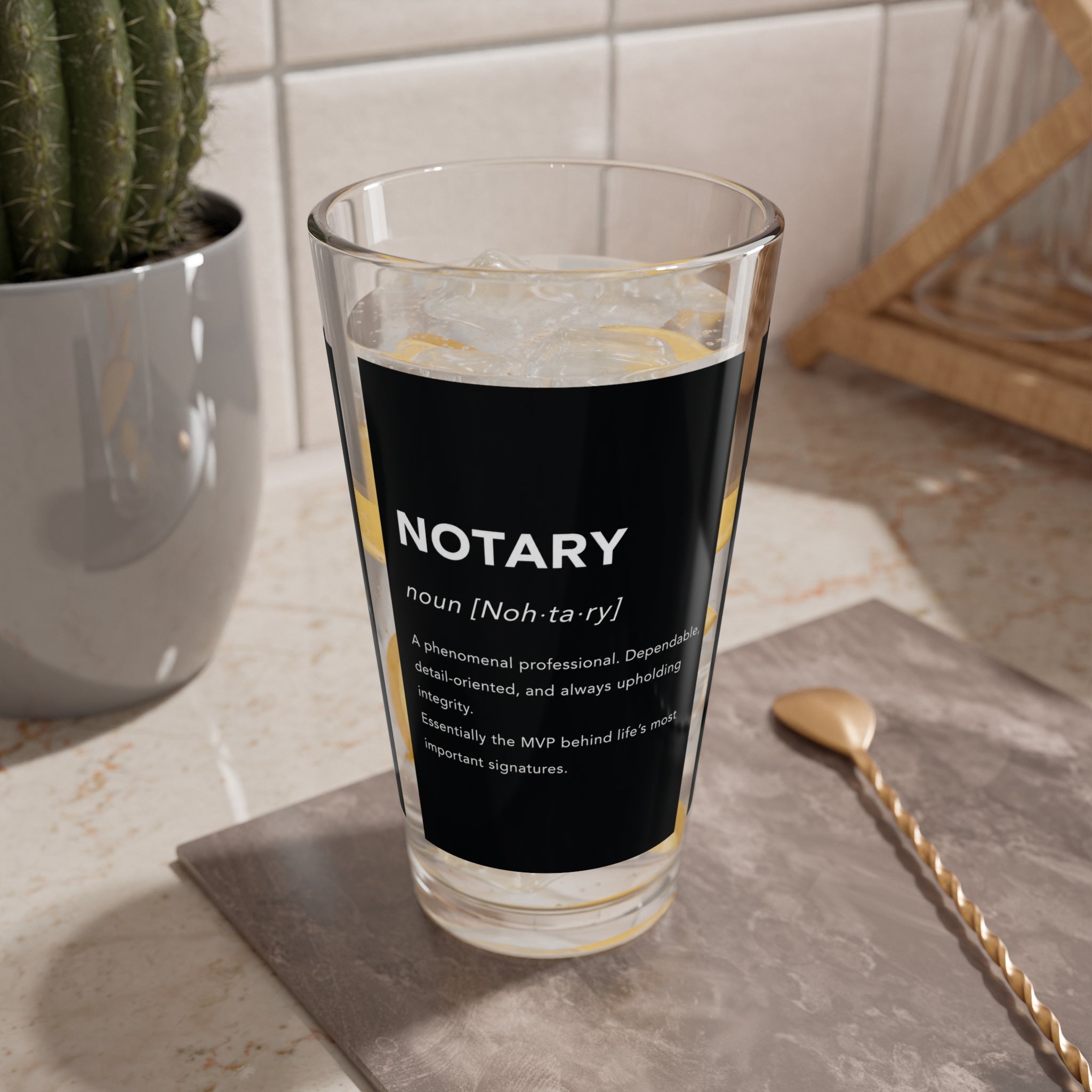 Notary Definition Mixing Glass | 16oz Professional Notary Pint Glass | Notary Public Barware | Loan Signing Agent Gift