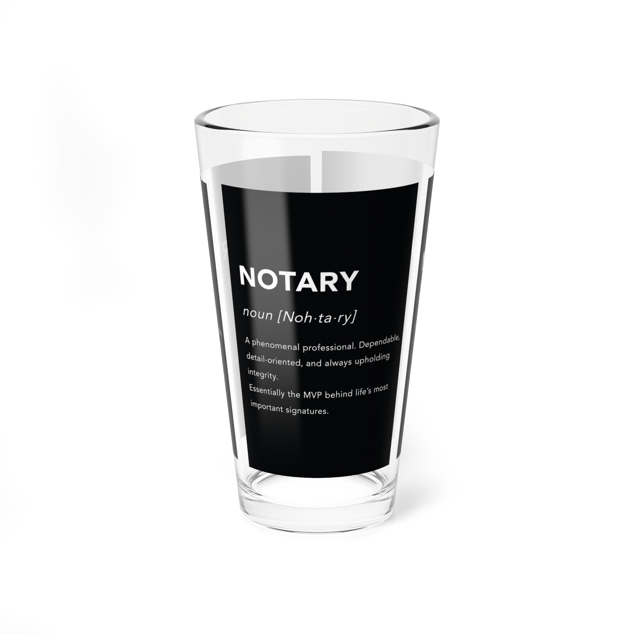Notary Definition Mixing Glass | 16oz Professional Notary Pint Glass | Notary Public Barware | Loan Signing Agent Gift