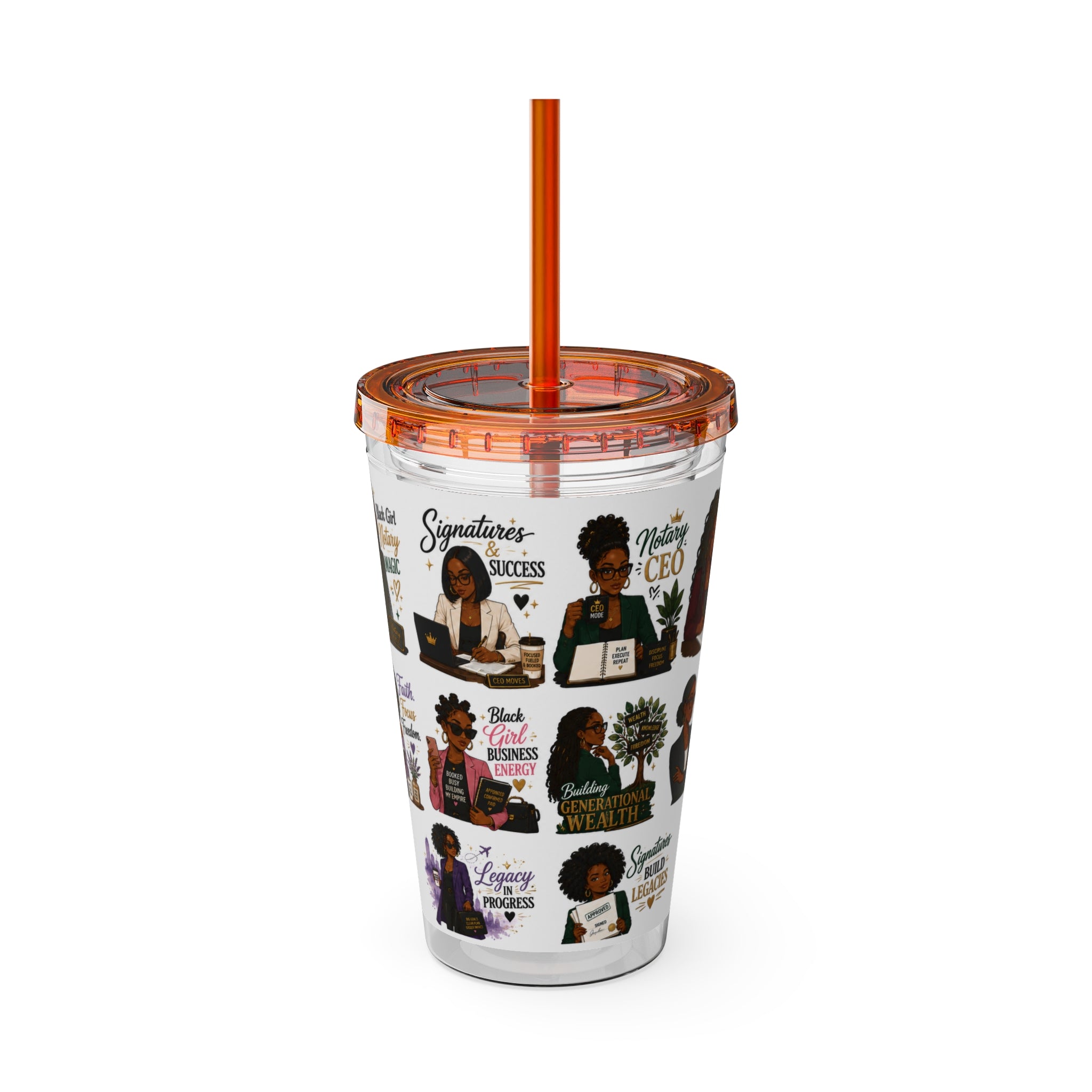16 oz Acrylic Tumbler – Black Girl Business Energy Collection | Double-Wall Entrepreneur Cup with Straw