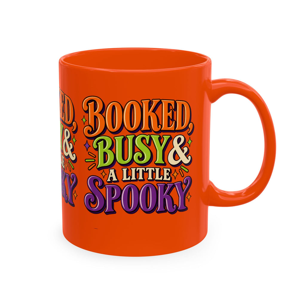 Booked, Busy & a Little Spooky Mug — Halloween Book Lover Coffee Cup