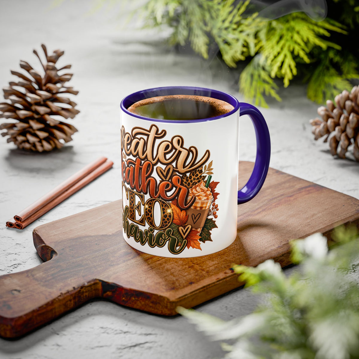 Sweater Weather & CEO Behavior Mug – Fall Pumpkin Latte Seasonal Coffee Cup (11oz/15oz)