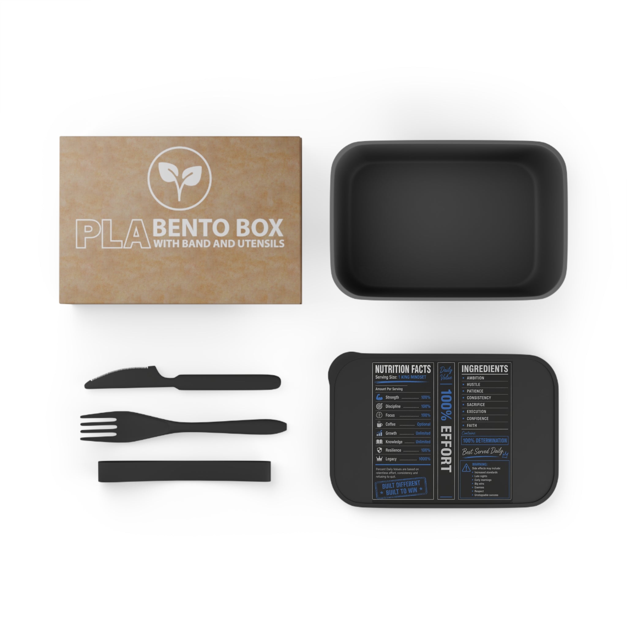 Built Different Motivation Bento Box with Utensils | Nutrition Facts Meal Prep Lunch Box
