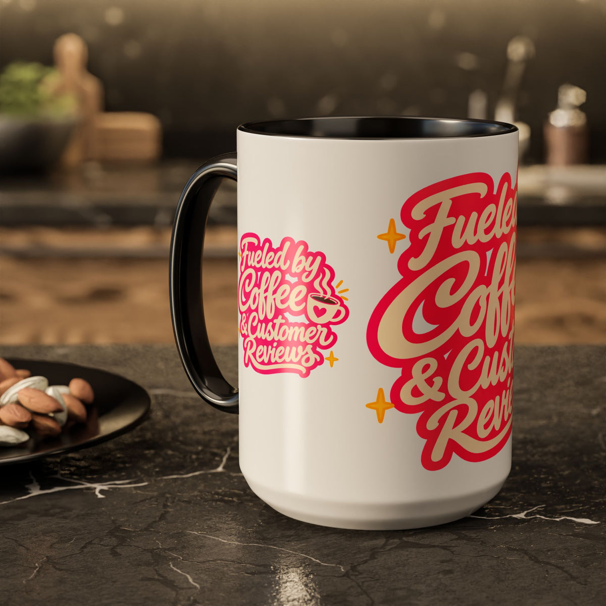 Fueled by Coffee & Customer Reviews Accent Mug — Small-Business Owner Coffee Cup