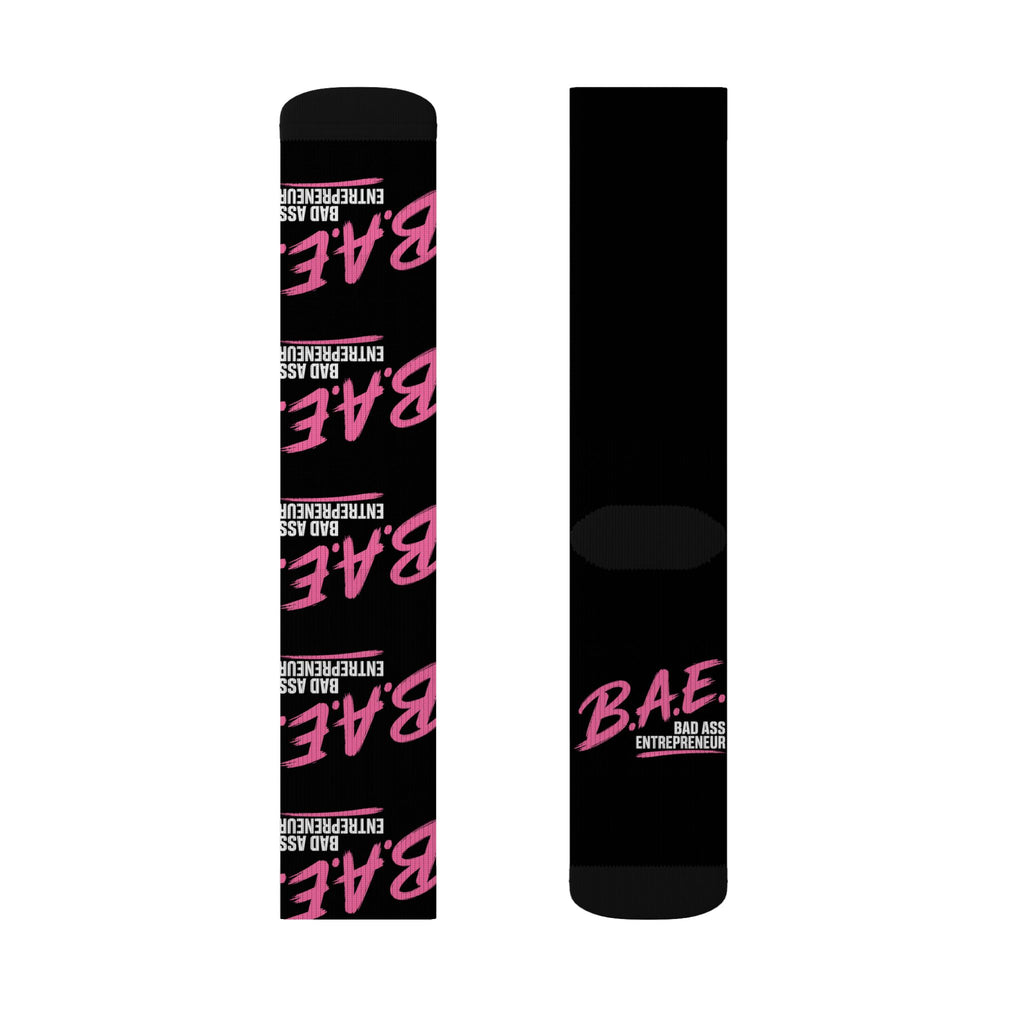 B.A.E. Crew Socks | Bad Ass Entrepreneur Black & Pink Socks | Gift for Business Owners