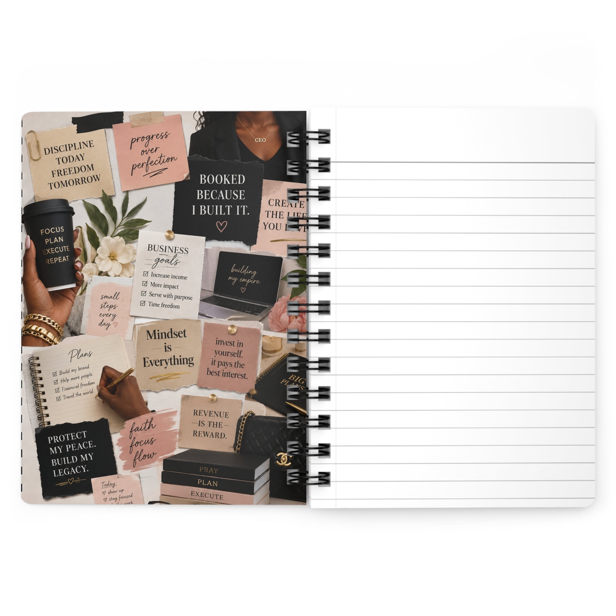 Booked Because I Built It. Spiral Journal — Pink Motivational Planner for Entrepreneurs