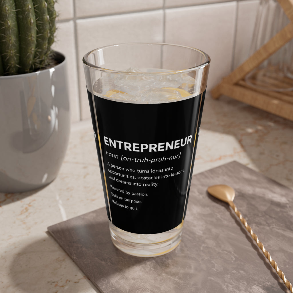 Entrepreneur Definition Mixing Glass | 16oz Motivational Pint Glass | Small Business Owner Gift | Business Owner Drinkware