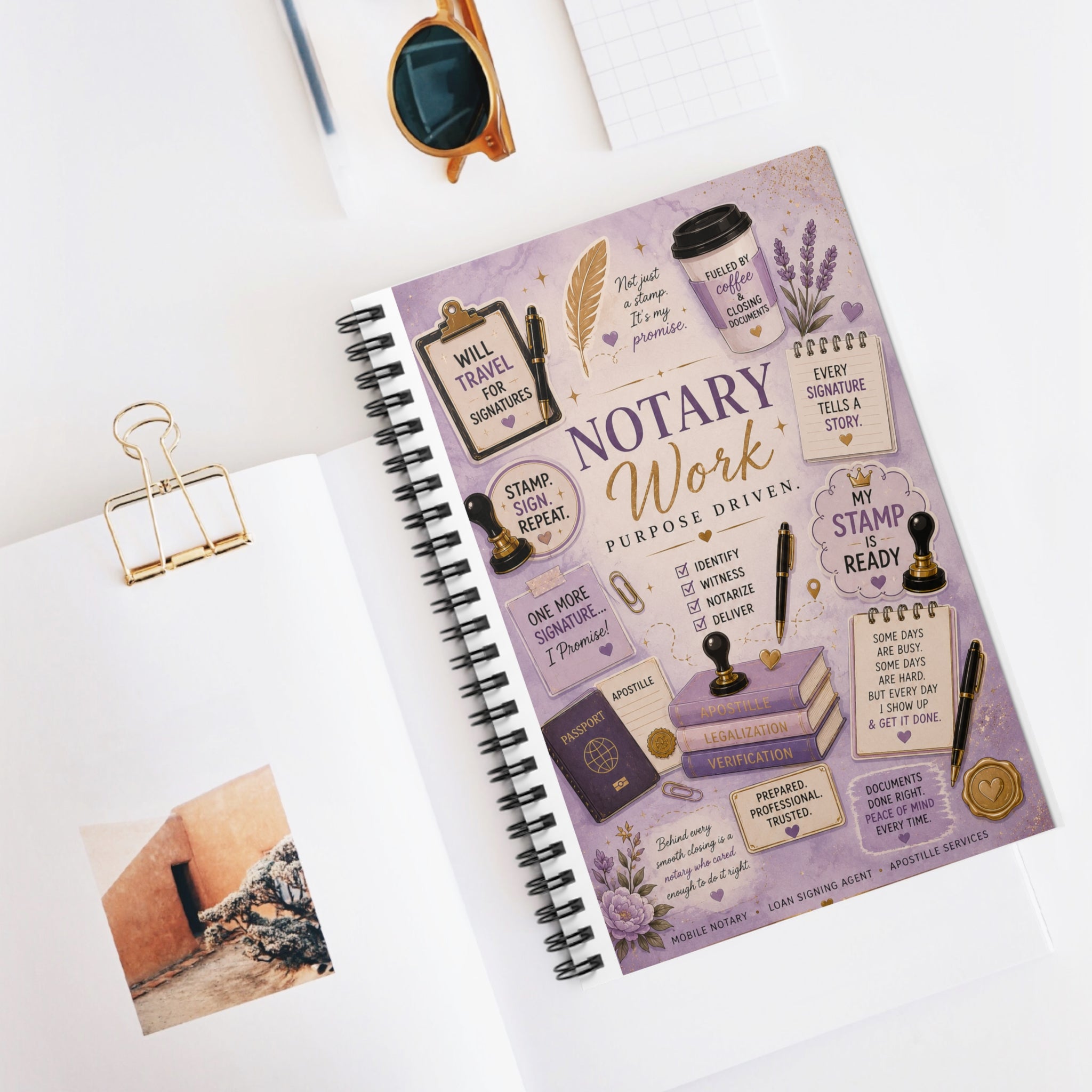 💜 Notary Work. Purpose Driven. Spiral Notebook
