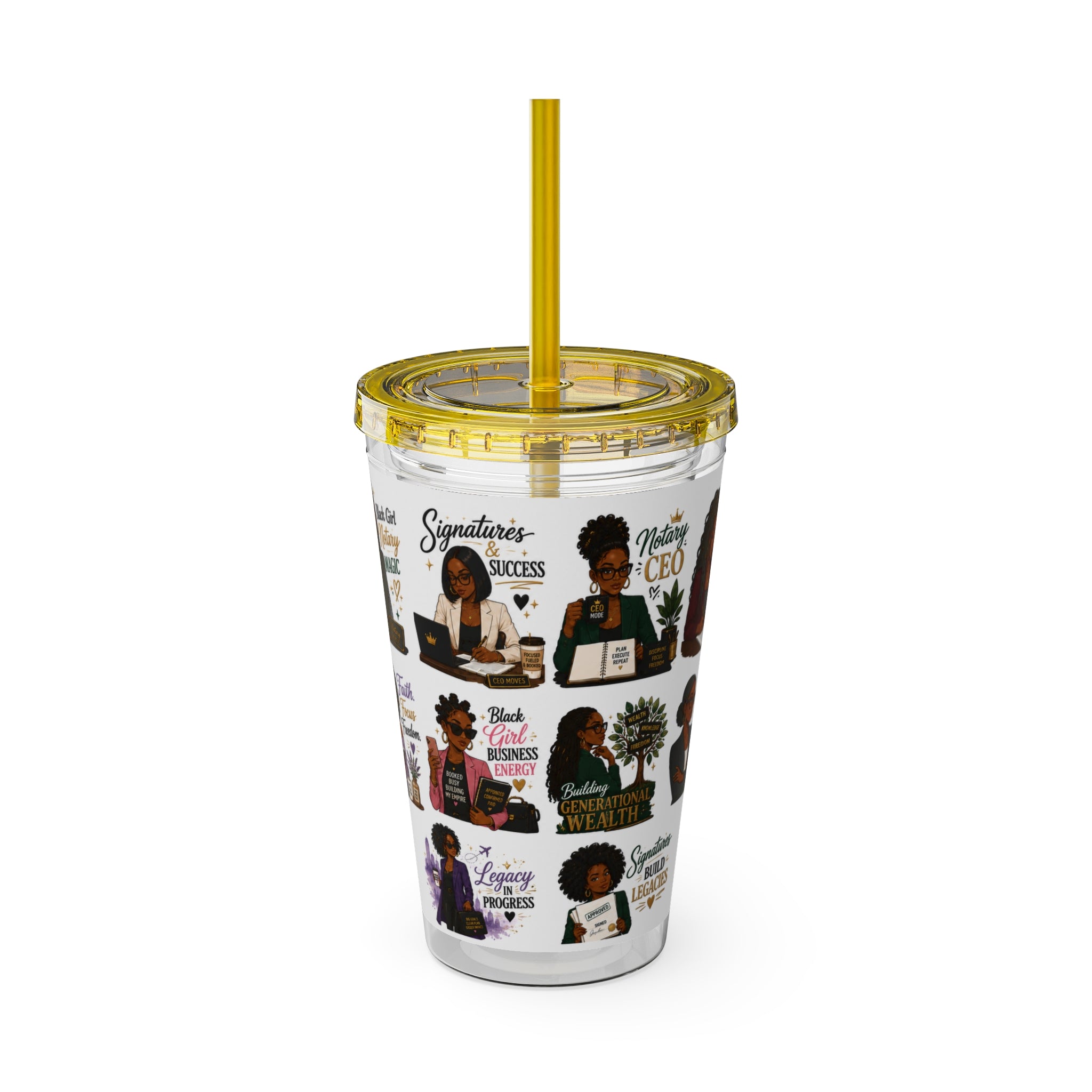 16 oz Acrylic Tumbler – Black Girl Business Energy Collection | Double-Wall Entrepreneur Cup with Straw