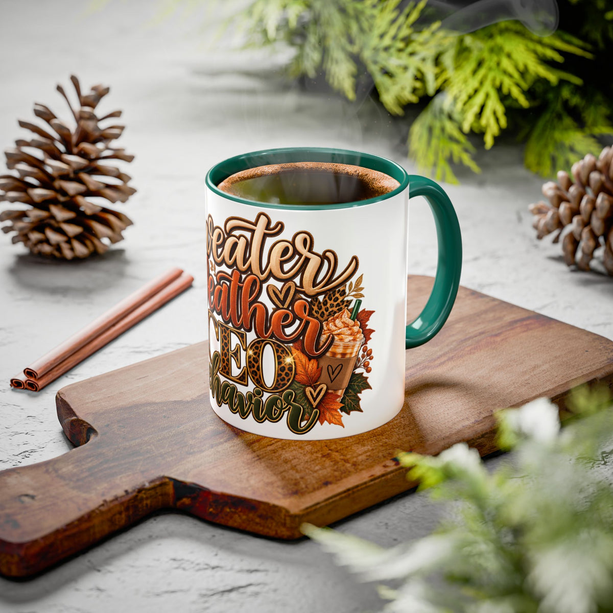 Sweater Weather & CEO Behavior Mug – Fall Pumpkin Latte Seasonal Coffee Cup (11oz/15oz)