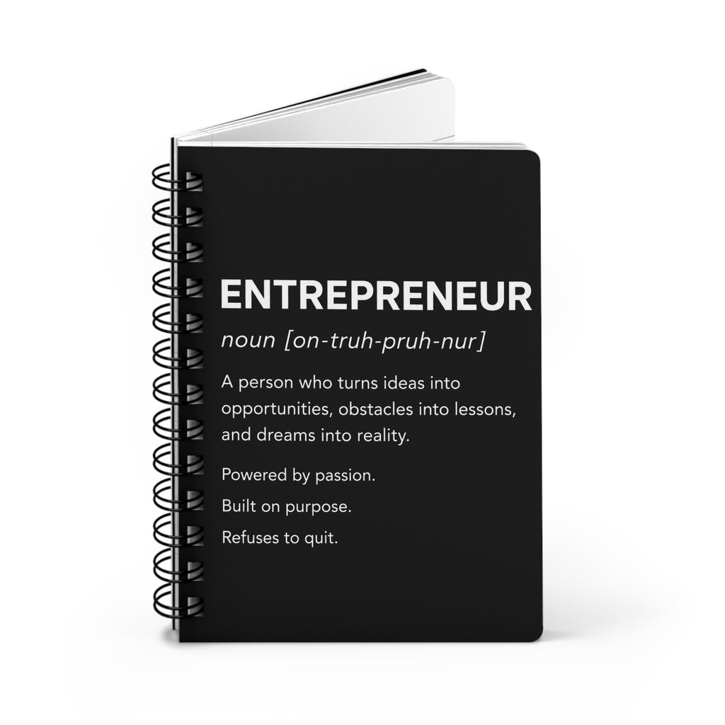 📓 Entrepreneur Definition Spiral Journal | Minimalist Business Notebook | Entrepreneur Planner | CEO Journal | Black & White Success Notebook