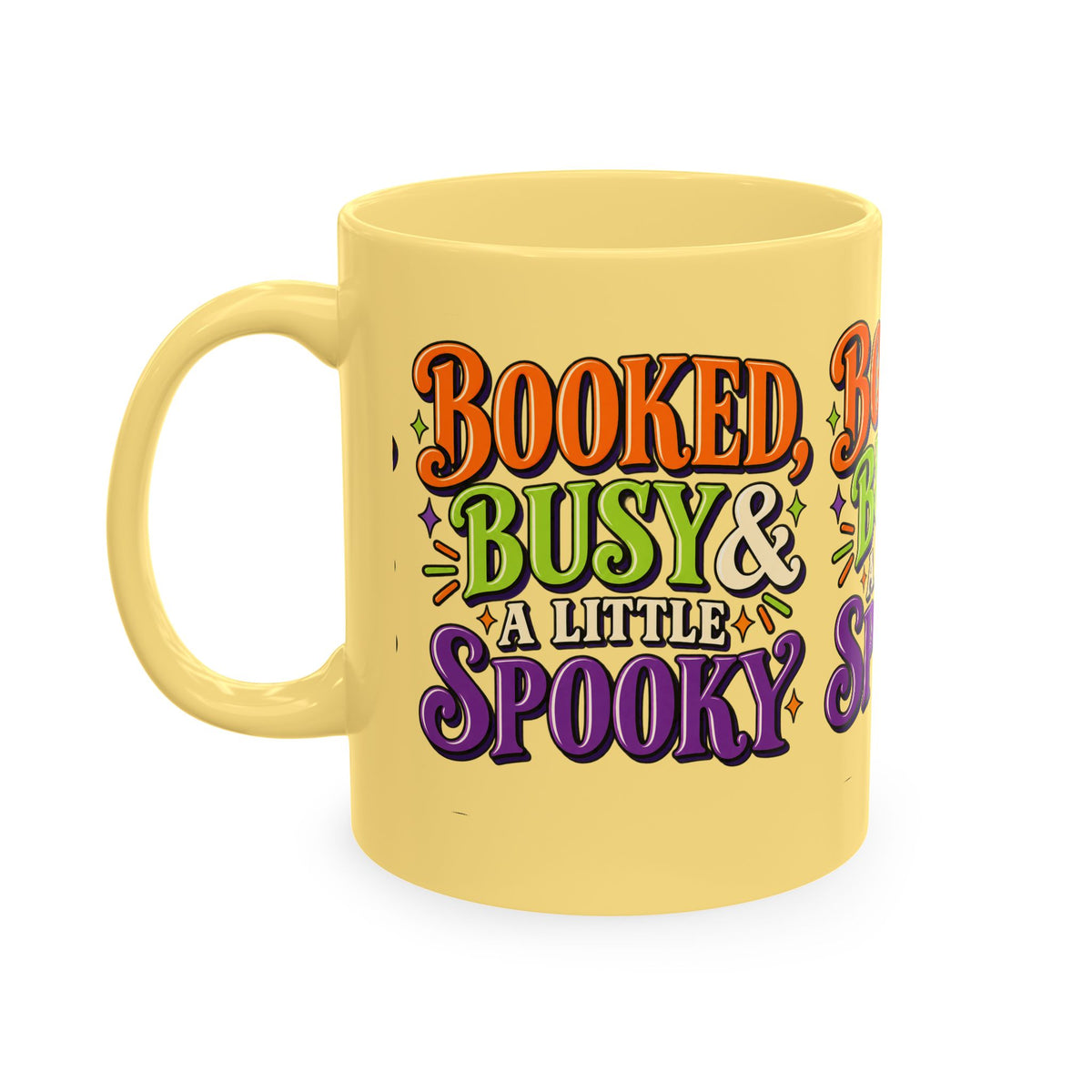 Booked, Busy & a Little Spooky Mug — Halloween Book Lover Coffee Cup
