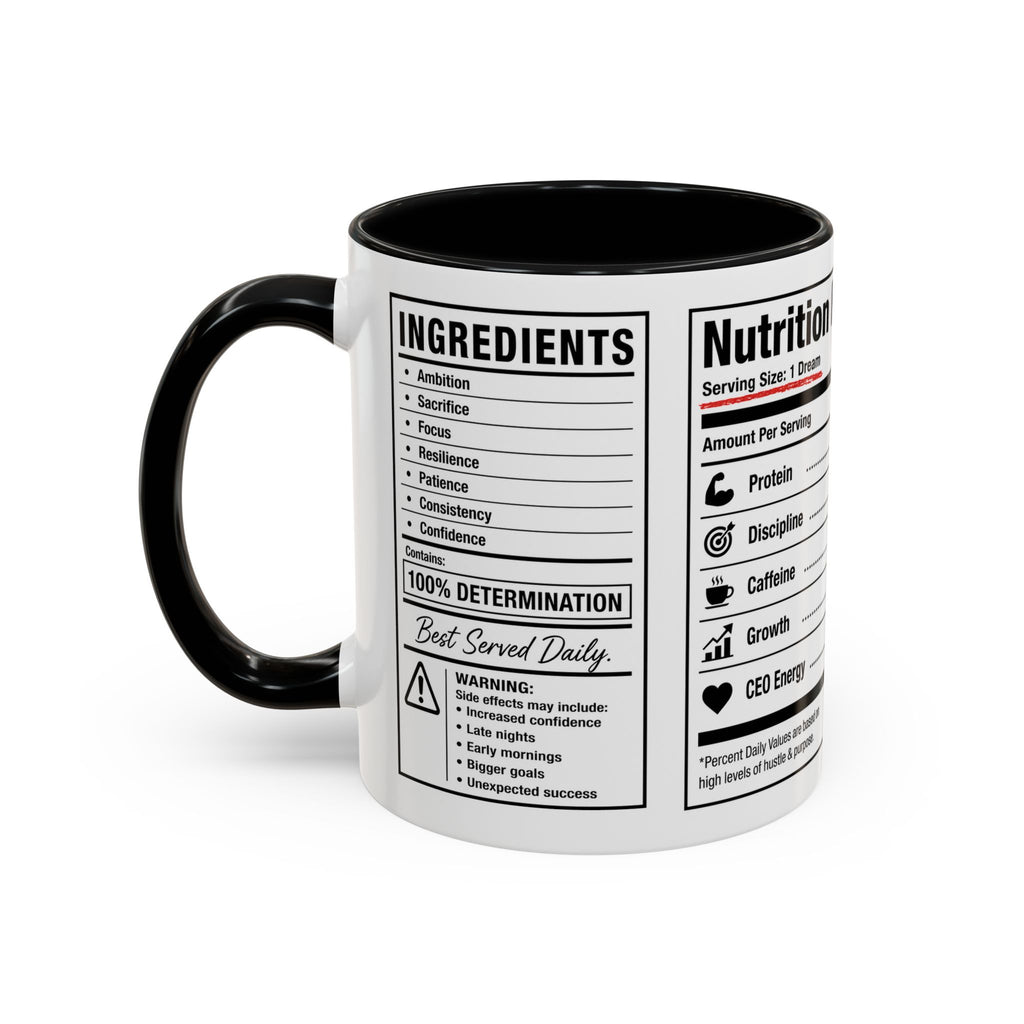 Entrepreneur Nutrition Facts Accent Coffee Mug | CEO Motivation Coffee Cup (11oz, 15oz)