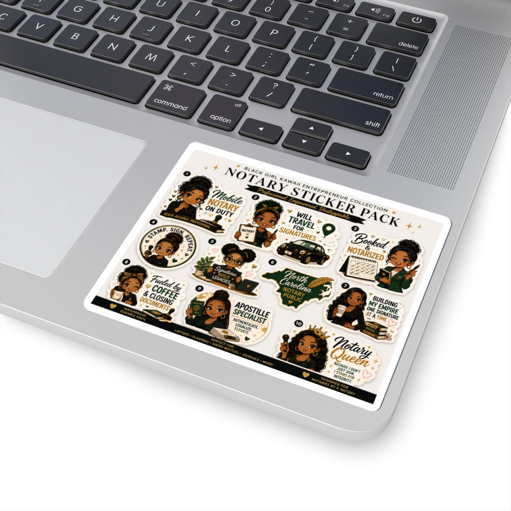 🌸 Black Girl Kawaii Notary Sticker Pack | 10-Piece Vinyl Sticker Collection