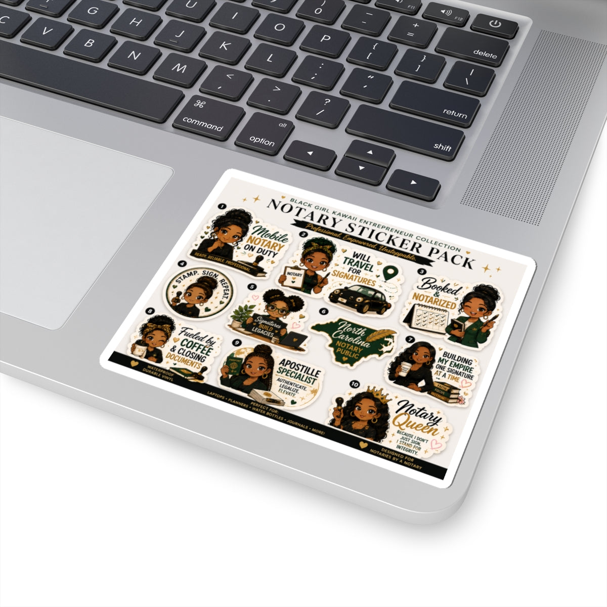 🌸 Black Girl Kawaii Notary Sticker Pack | 10-Piece Vinyl Sticker Collection