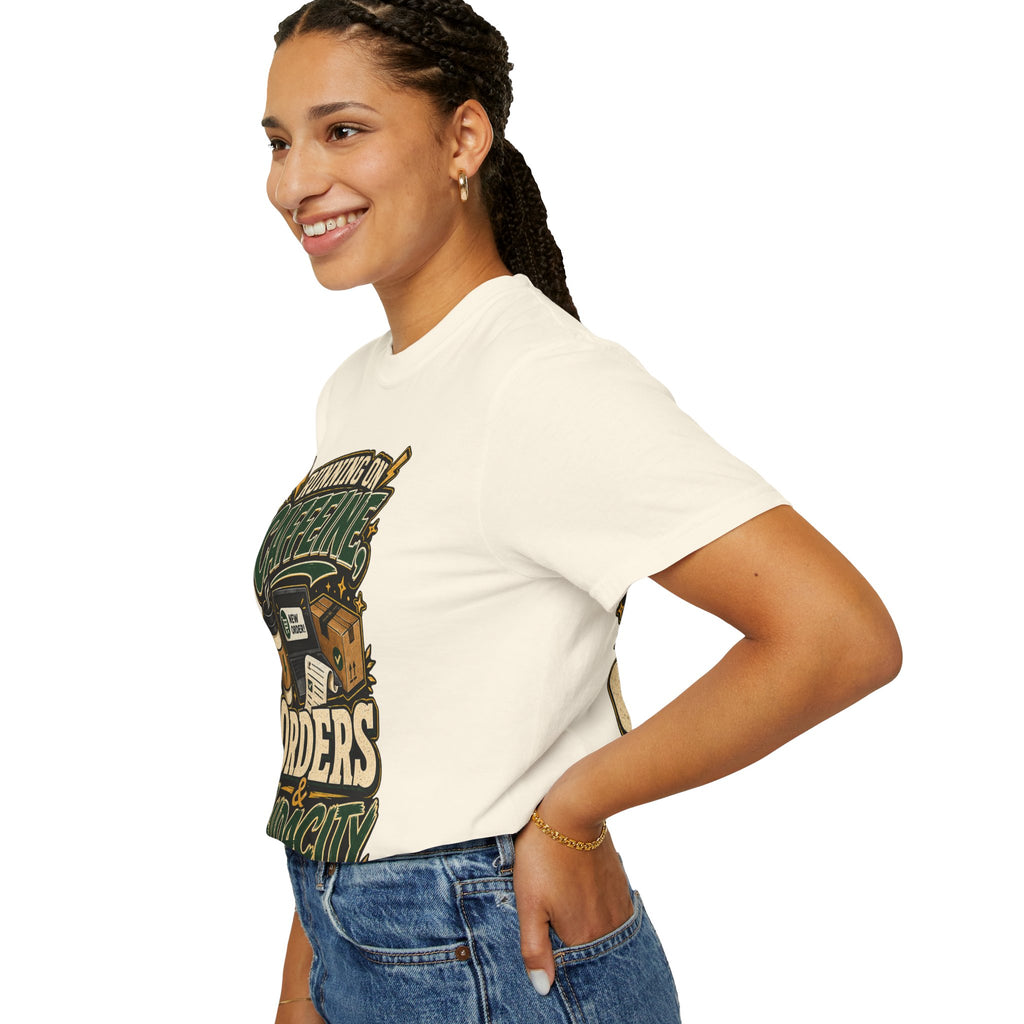Funny Small Business Owner T-Shirt — “Running on Caffeine, Orders & Audacity” Graphic Tee