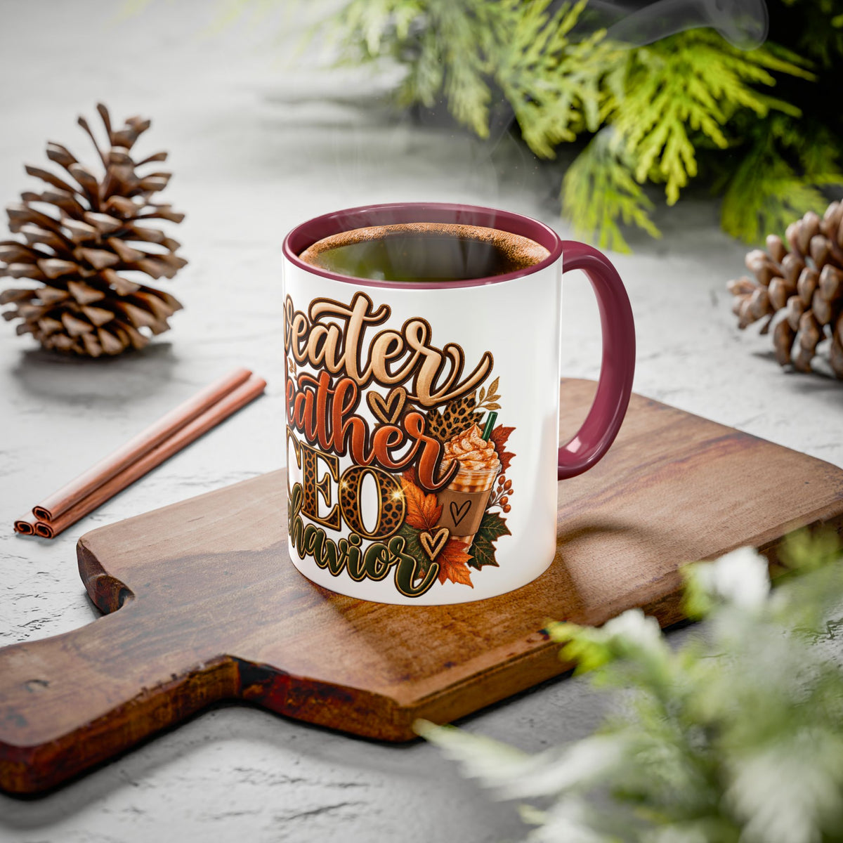 Sweater Weather & CEO Behavior Mug – Fall Pumpkin Latte Seasonal Coffee Cup (11oz/15oz)