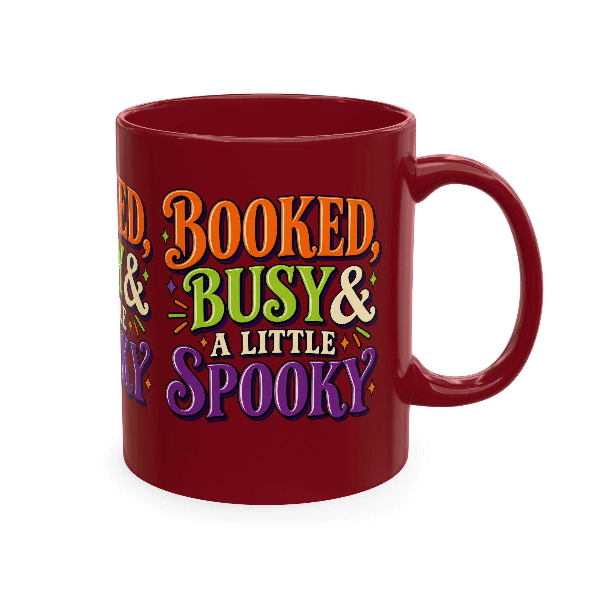 Booked, Busy & a Little Spooky Mug — Halloween Book Lover Coffee Cup