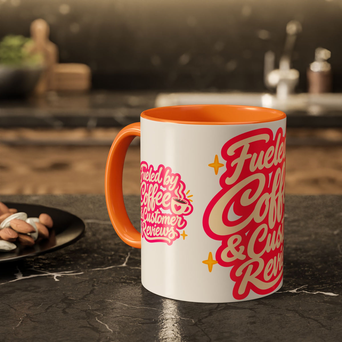Fueled by Coffee & Customer Reviews Accent Mug — Small-Business Owner Coffee Cup