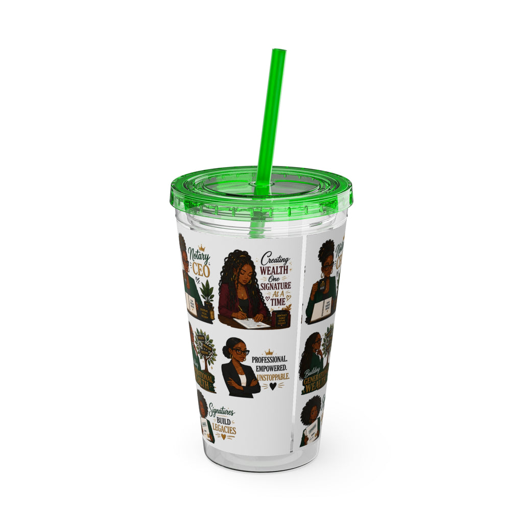 16 oz Acrylic Tumbler – Black Girl Business Energy Collection | Double-Wall Entrepreneur Cup with Straw