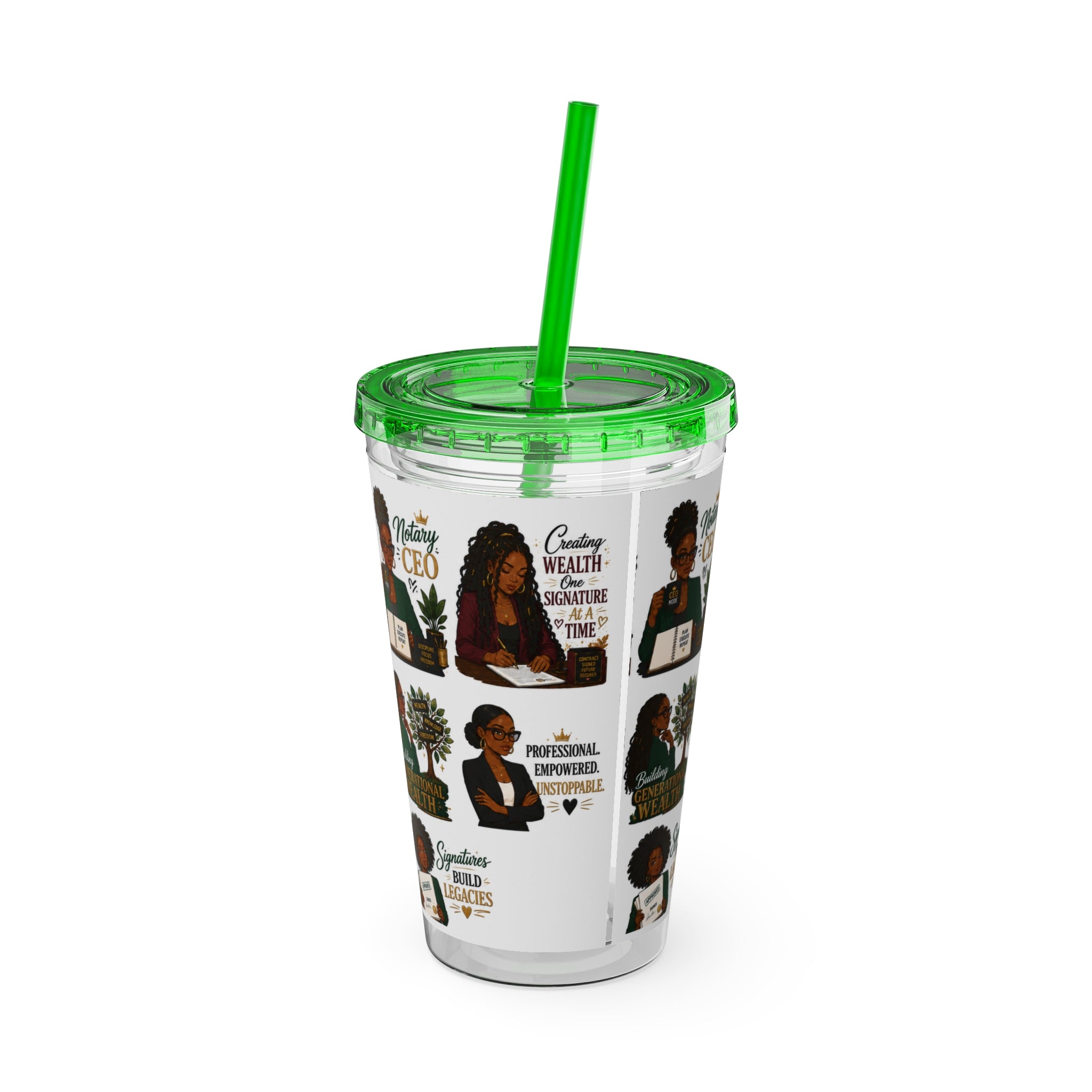 16 oz Acrylic Tumbler – Black Girl Business Energy Collection | Double-Wall Entrepreneur Cup with Straw