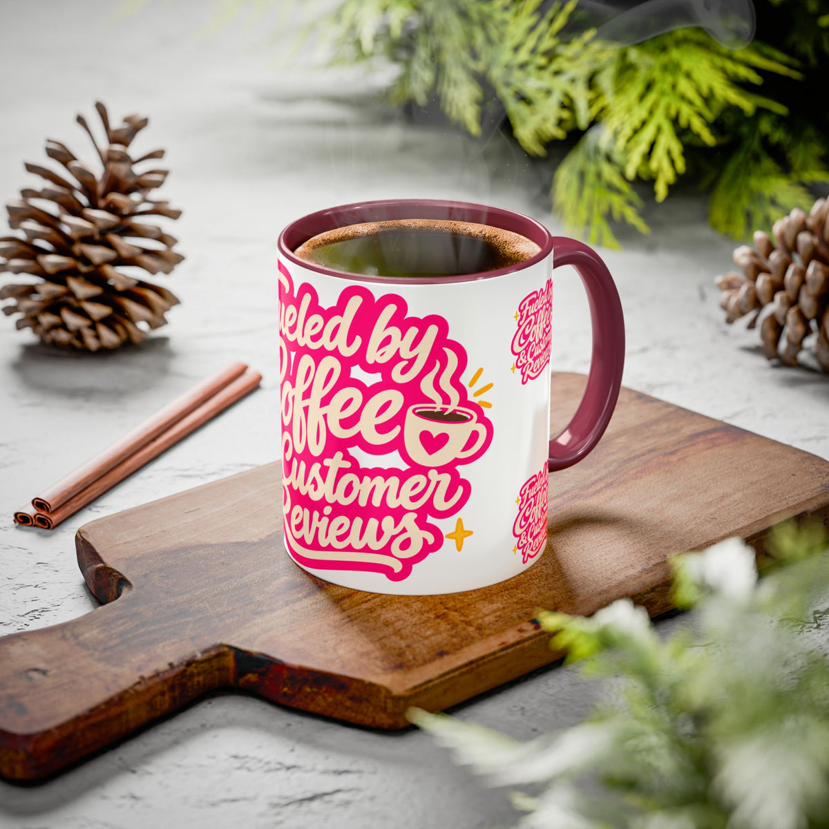Fueled by Coffee & Customer Reviews Accent Mug — Small-Business Owner Coffee Cup