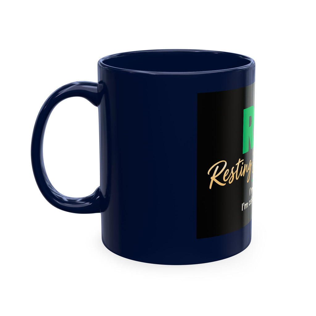 Resting Business Face Cursive Ceramic Mug — "RBF: I'm not mad. I'm calculating profit."