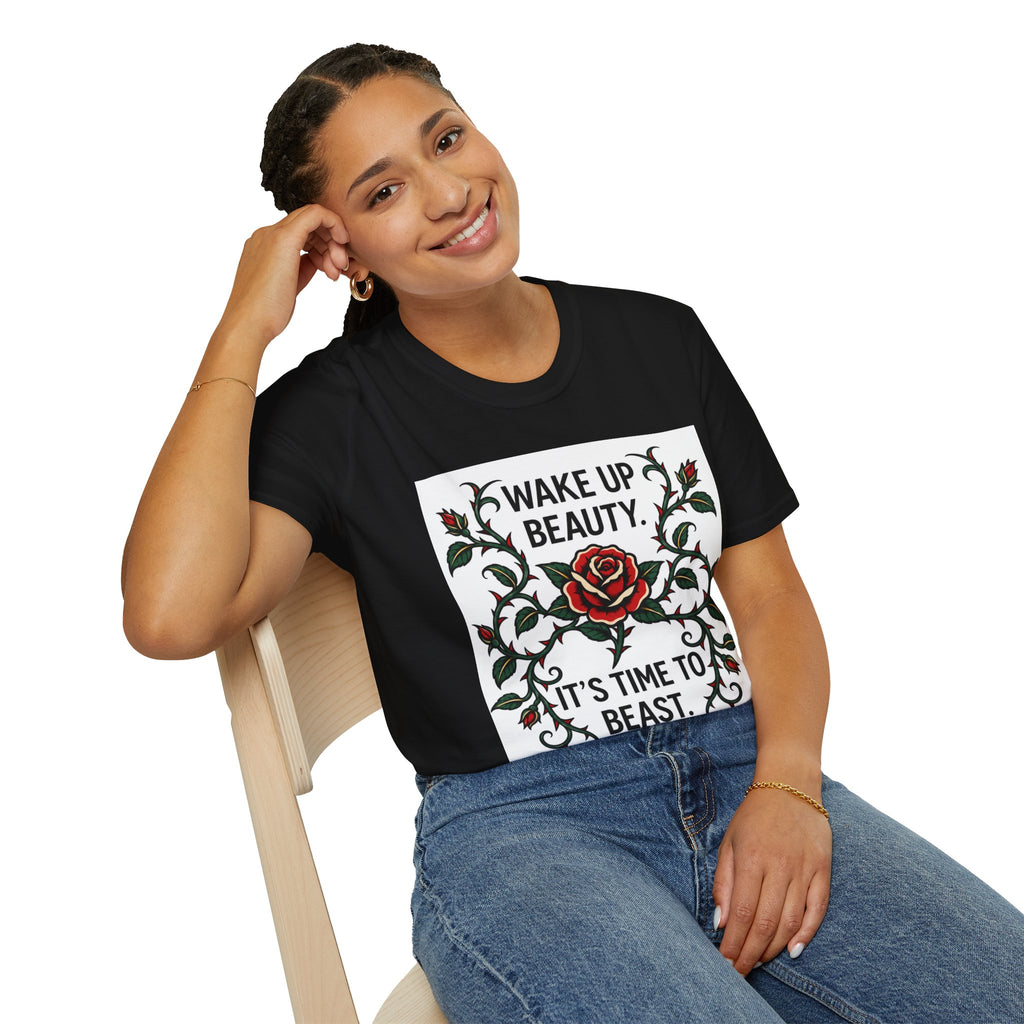 Wake Up Beauty, It’s Time to Beast Tee — Rose & Thorn Graphic Shirt