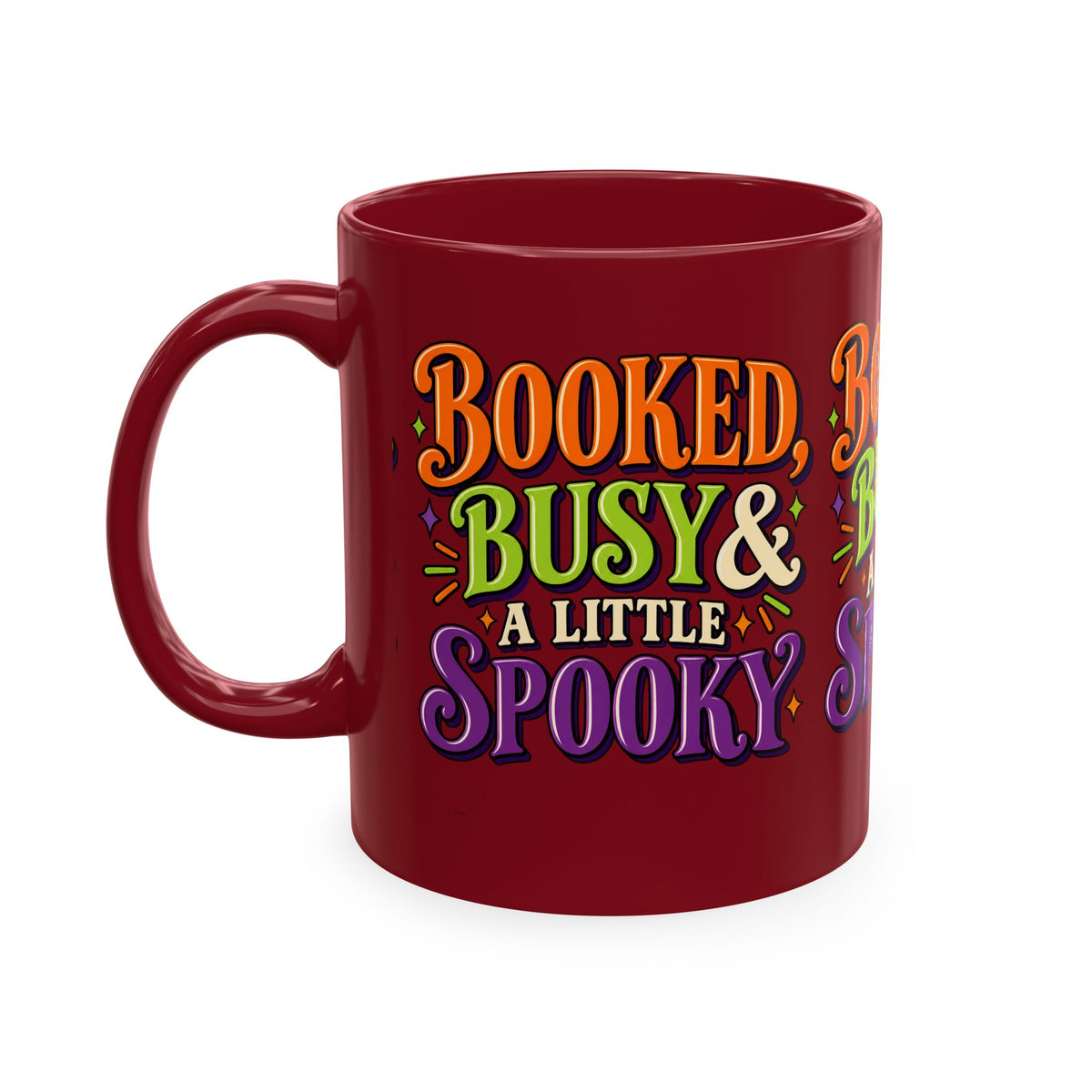 Booked, Busy & a Little Spooky Mug — Halloween Book Lover Coffee Cup