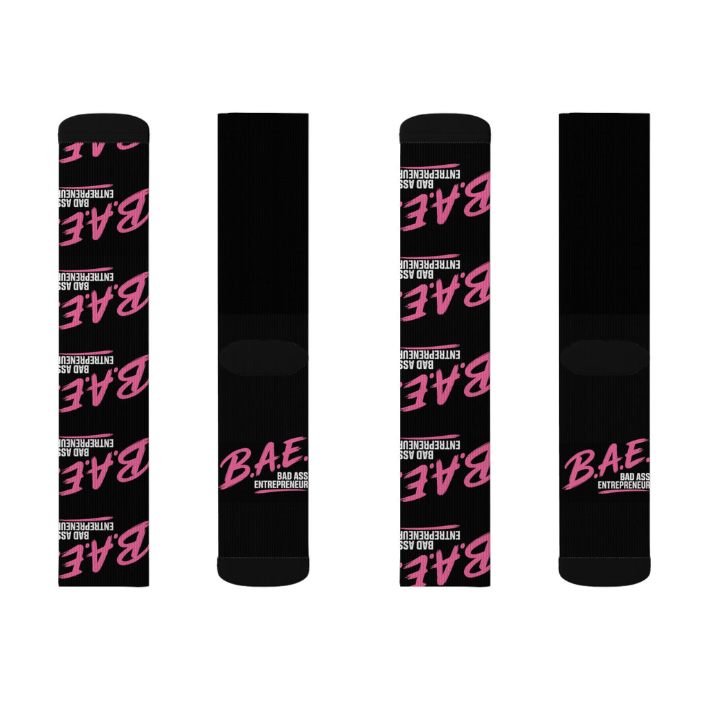 B.A.E. Crew Socks | Bad Ass Entrepreneur Black & Pink Socks | Gift for Business Owners
