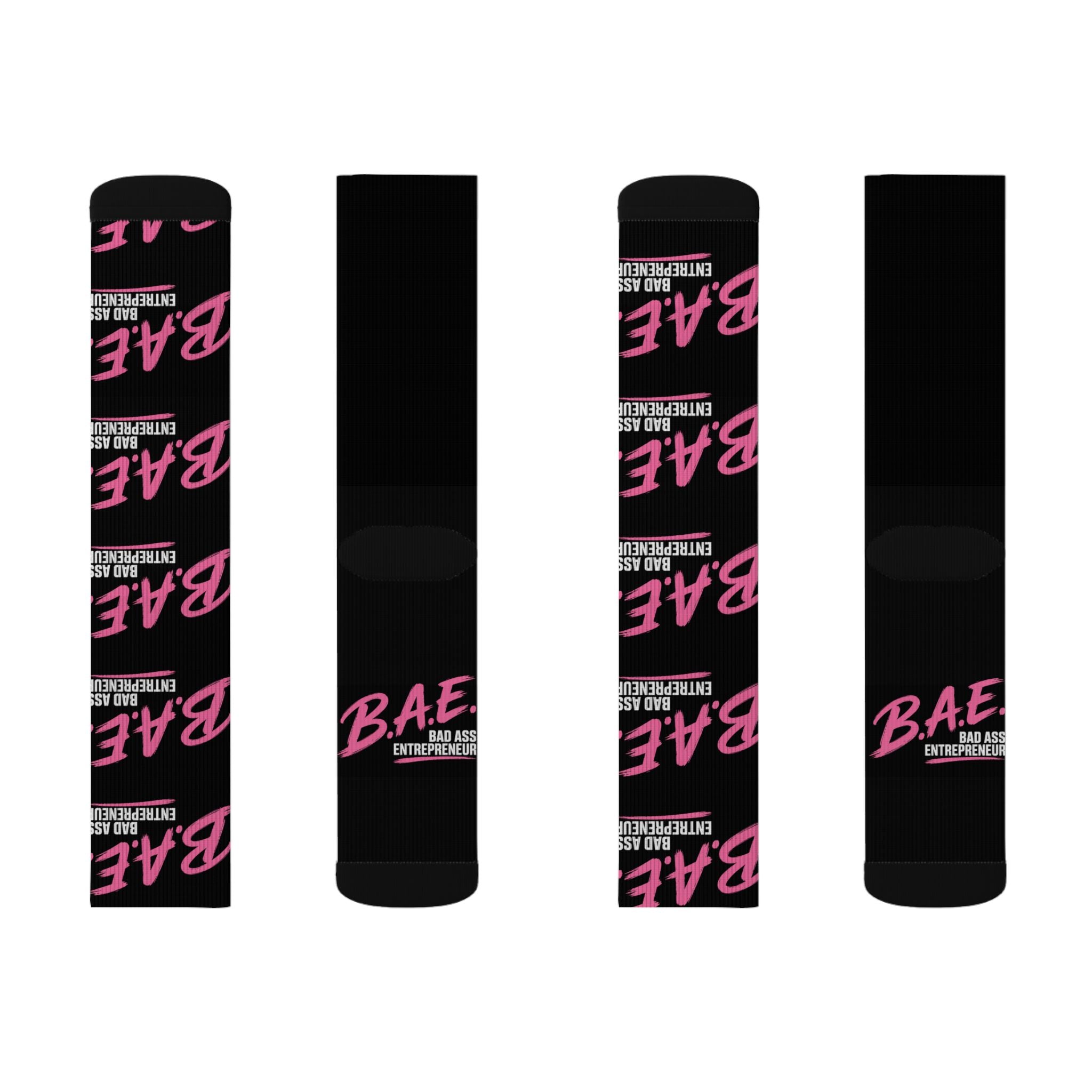 B.A.E. Crew Socks | Bad Ass Entrepreneur Black & Pink Socks | Gift for Business Owners