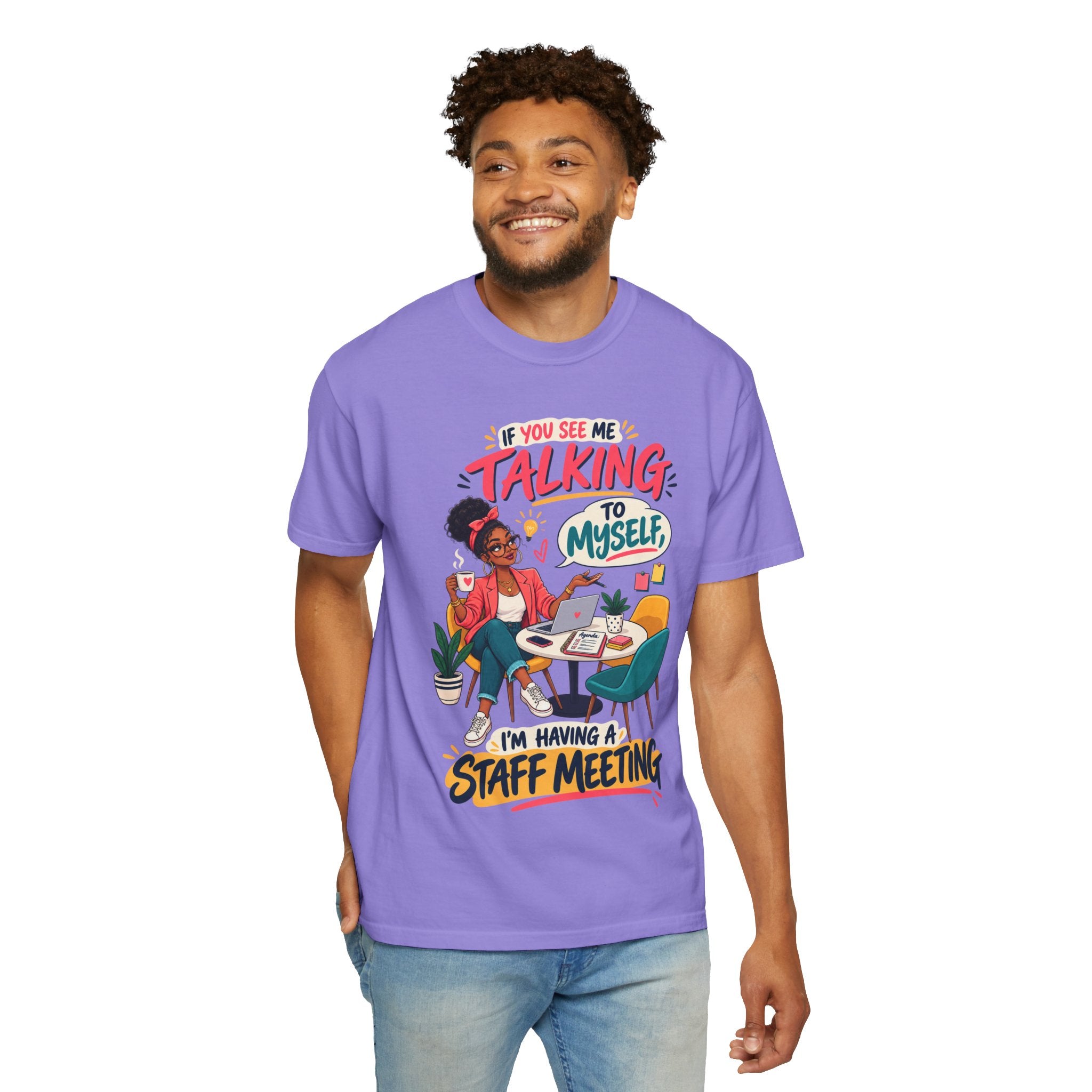 Funny Small Business Owner T-Shirt — “If You See Me Talking to Myself” Staff Meeting Graphic Tee