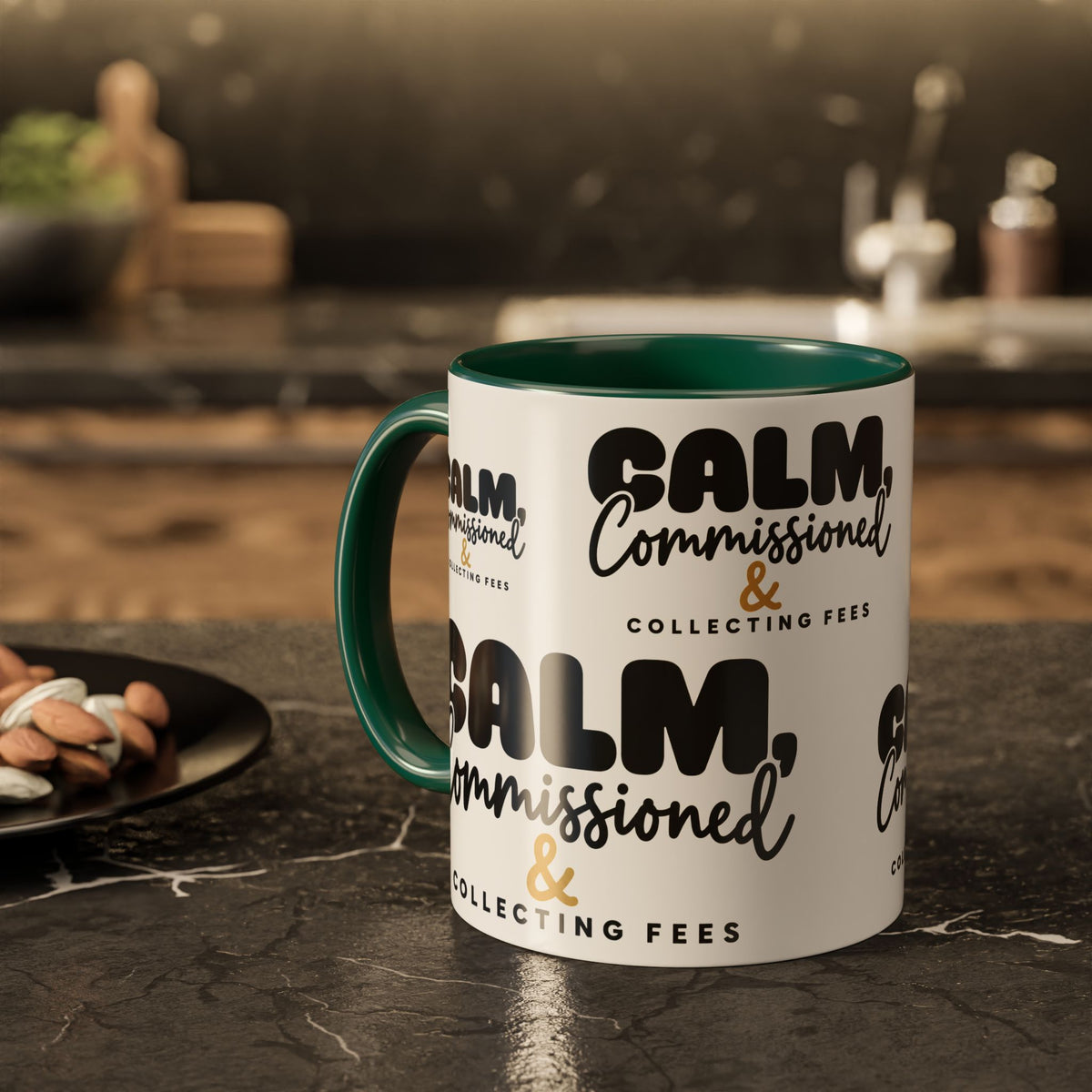 Calm, Commissioned & Collecting Fees Accent Coffee Mug — Notary Public Gift