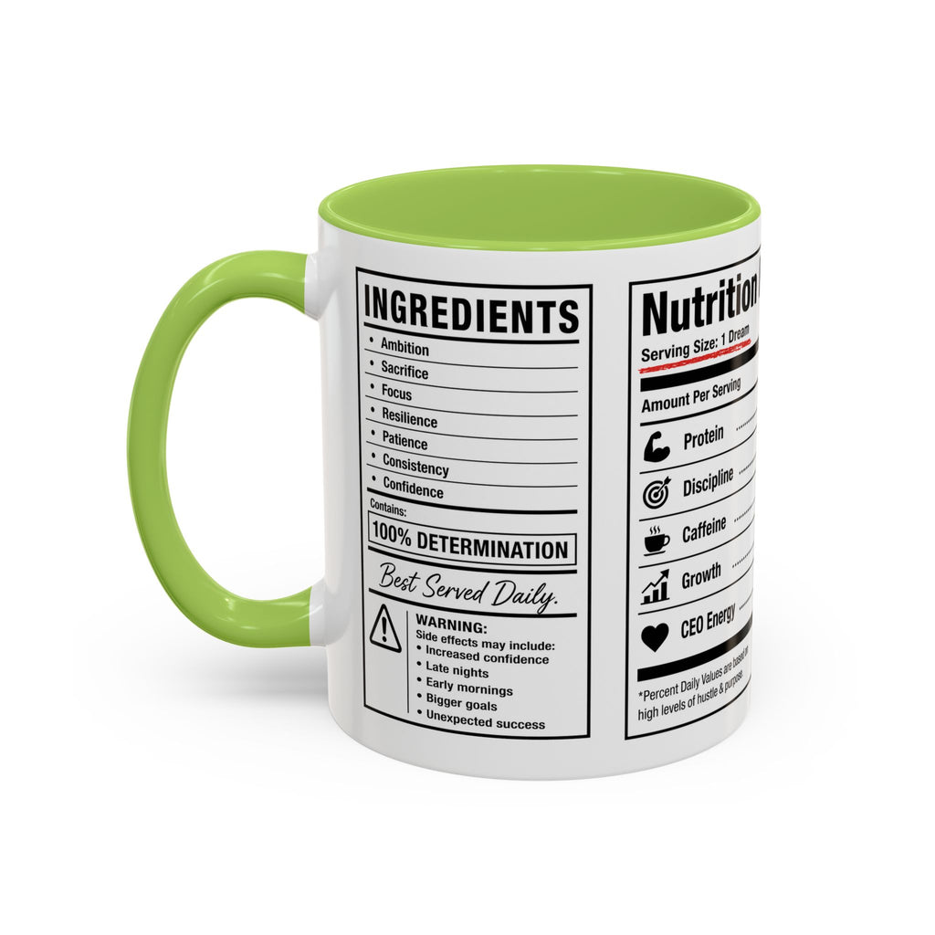 Entrepreneur Nutrition Facts Accent Coffee Mug | CEO Motivation Coffee Cup (11oz, 15oz)