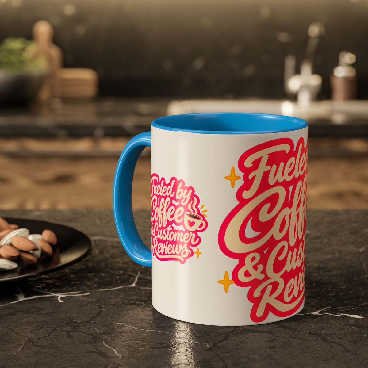 Fueled by Coffee & Customer Reviews Accent Mug — Small-Business Owner Coffee Cup