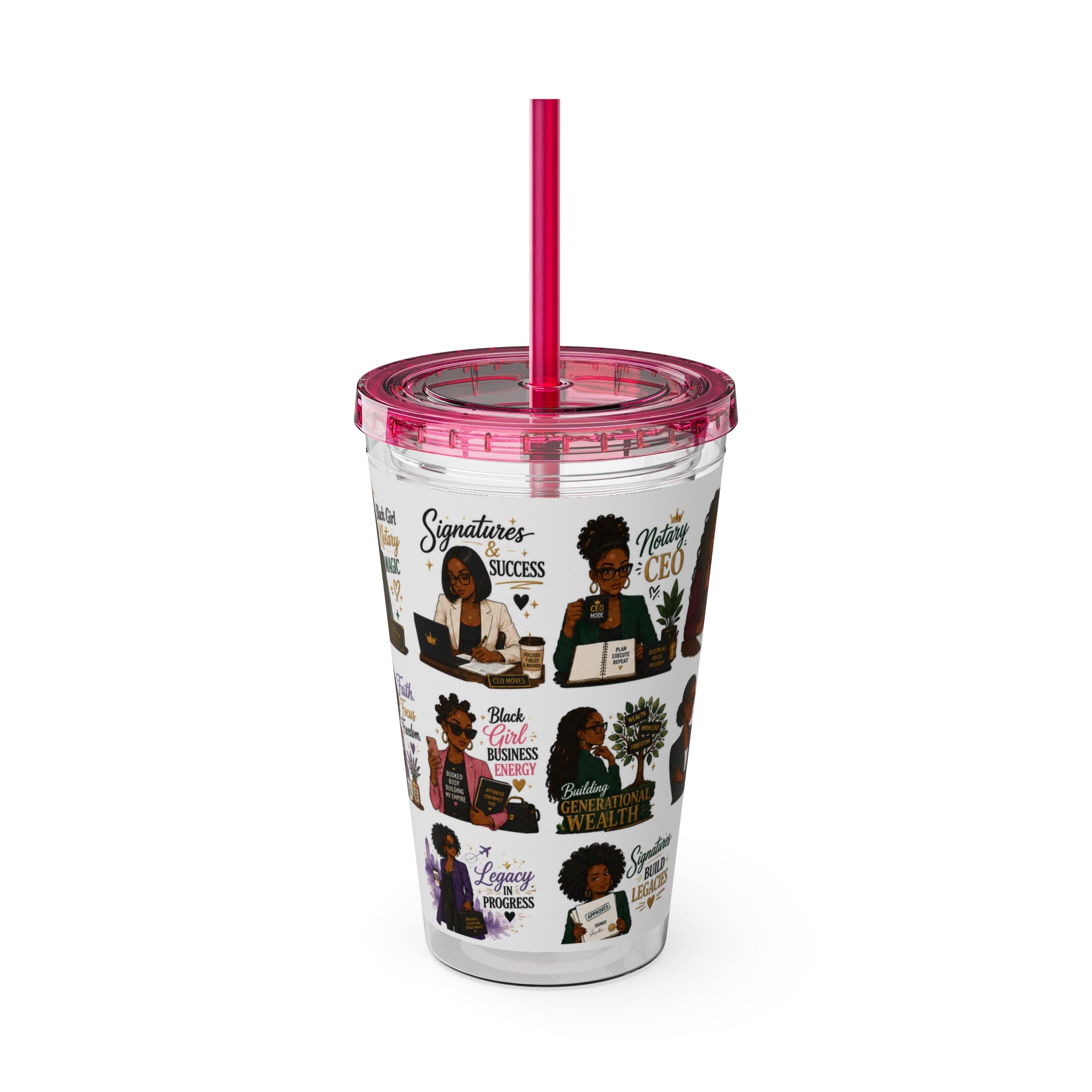 16 oz Acrylic Tumbler – Black Girl Business Energy Collection | Double-Wall Entrepreneur Cup with Straw