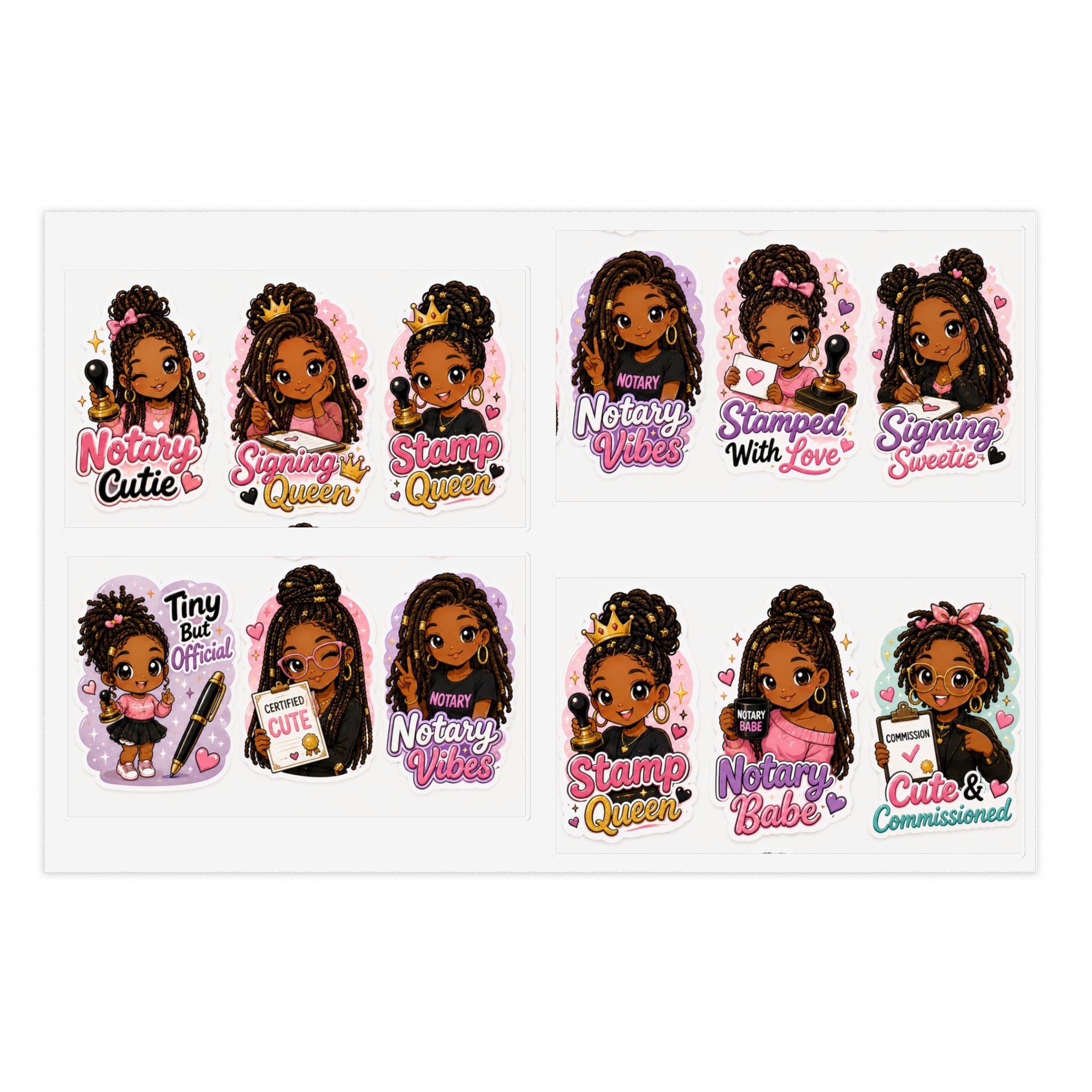 Black Girl Notary Sticker Sheet — Cute & Commissioned Notary Stickers