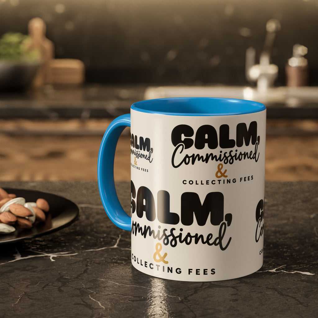 Calm, Commissioned & Collecting Fees Accent Coffee Mug — Notary Public Gift