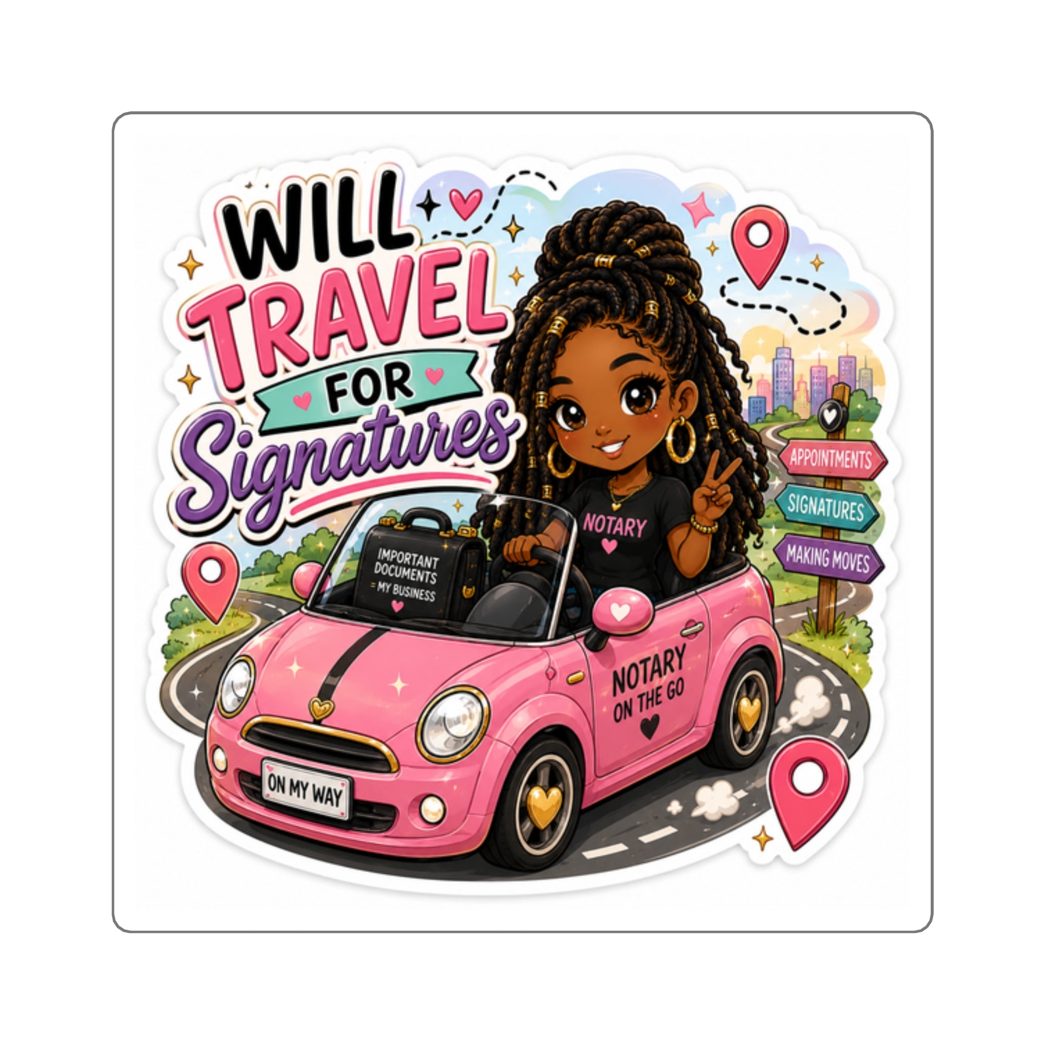 Will Travel for Signatures Square Sticker | Mobile Notary Vinyl Decal