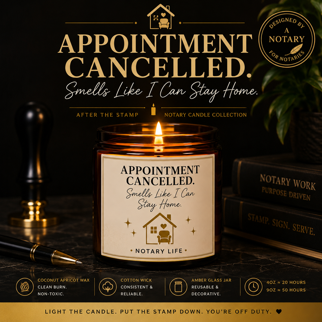 Appointment Cancelled. Smells Like I Can Stay Home. | Notary Life Scented Candle (4oz & 9oz)