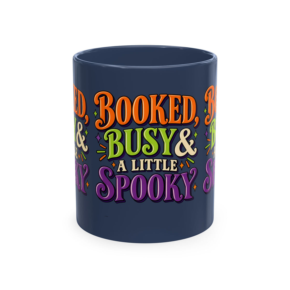 Booked, Busy & a Little Spooky Mug — Halloween Book Lover Coffee Cup