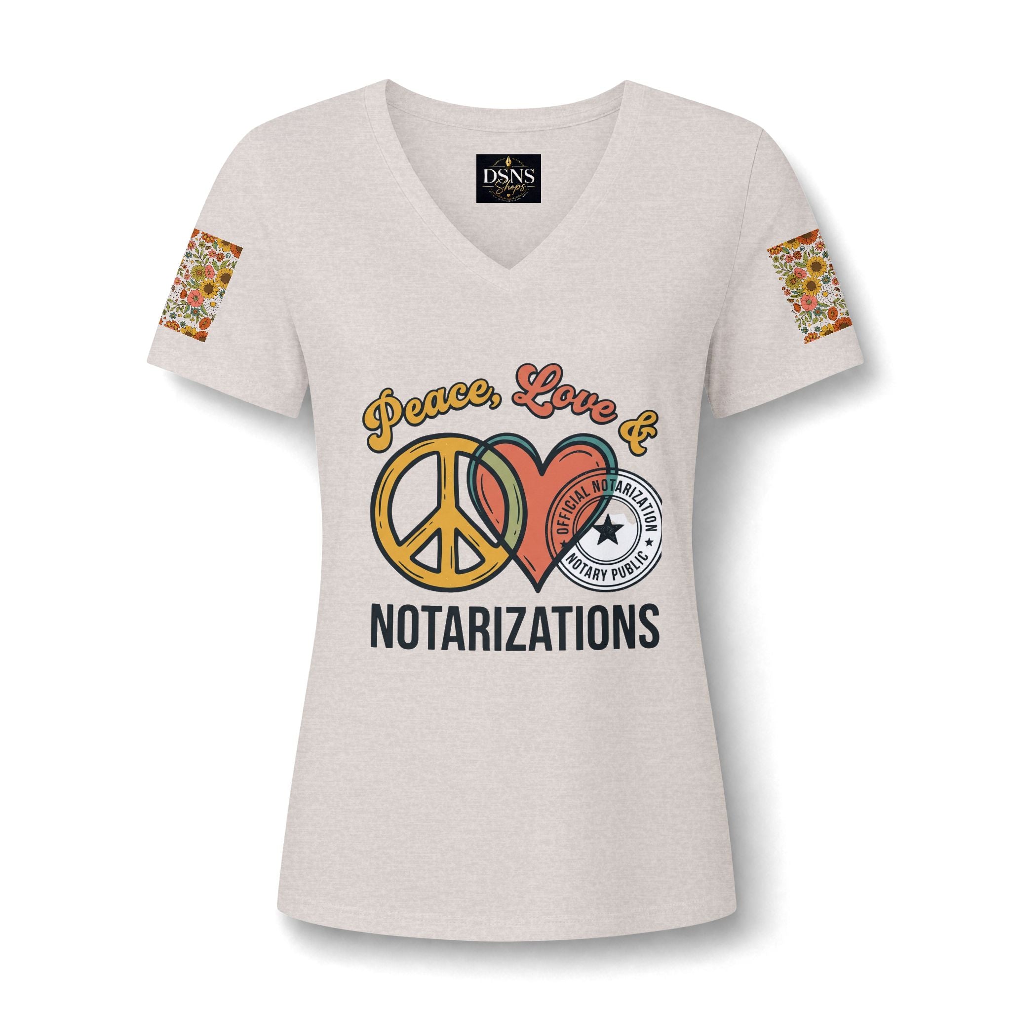Peace, Love & Notarizations Women's Relaxed V-Neck Tee ☮️❤️🖋️