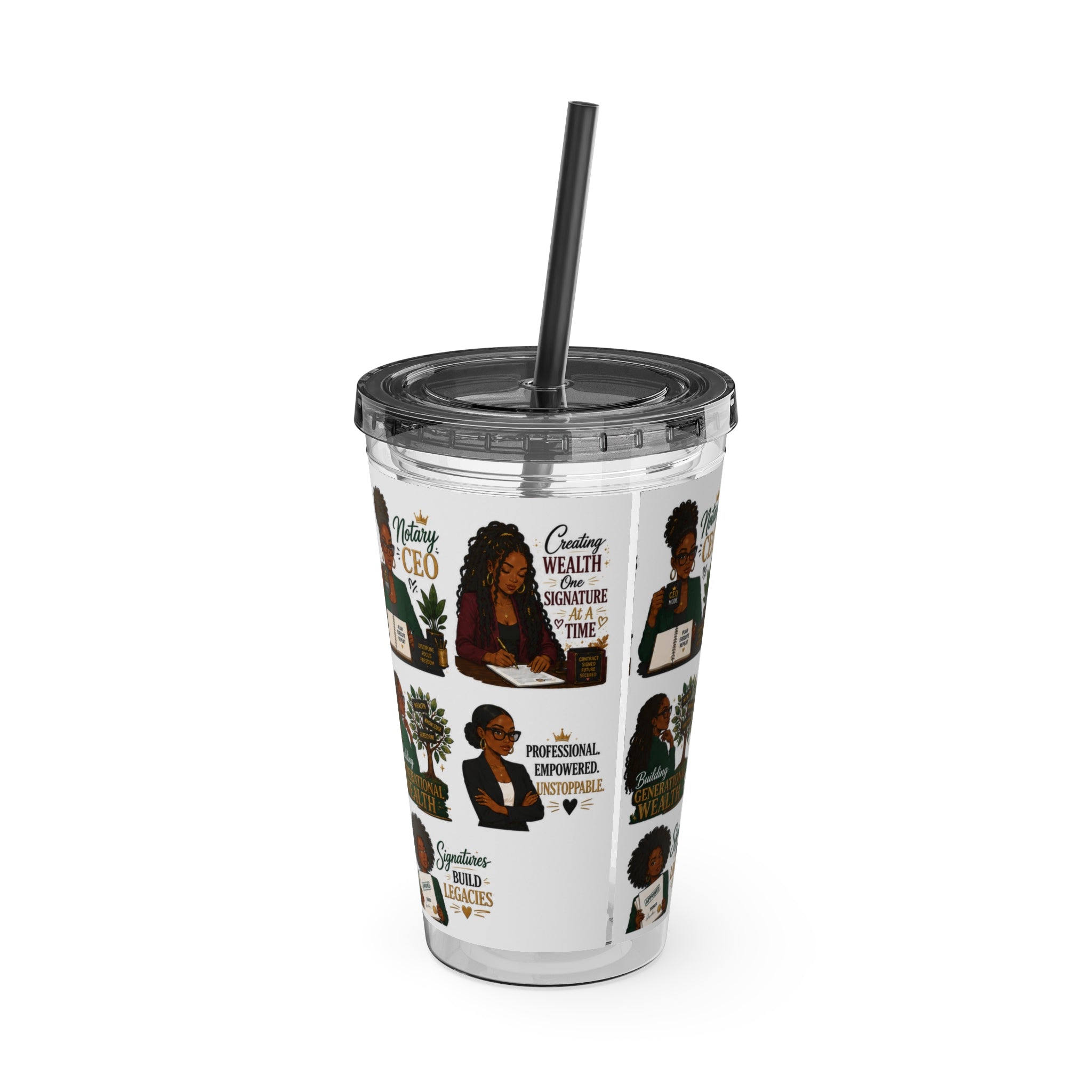 16 oz Acrylic Tumbler – Black Girl Business Energy Collection | Double-Wall Entrepreneur Cup with Straw