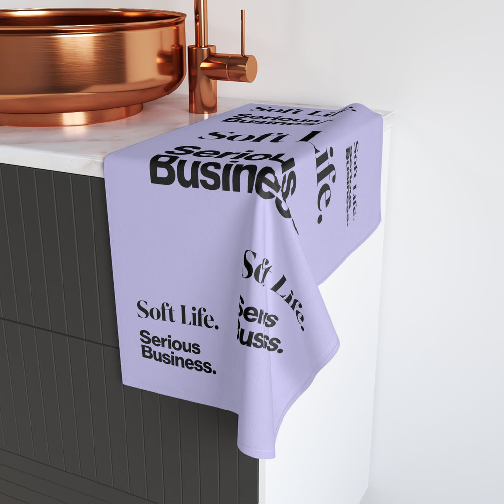Soft Life. Serious Business. Lavender Hand Towel — Trendy Minimal Text Pattern