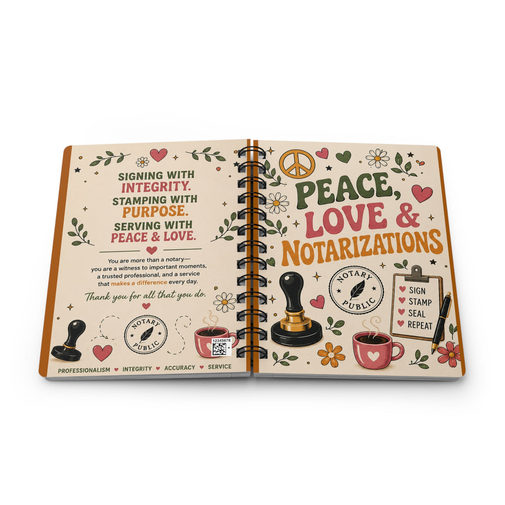 ✌🏽❤️ Peace, Love & Notarizations Spiral Journal