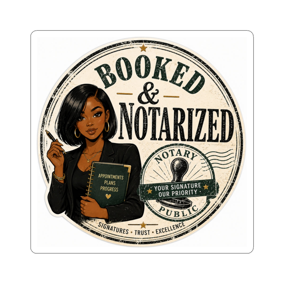 Booked & Notarized Vintage Vinyl Sticker | Professional Notary Public Sticker | Business Owner Decal | Laptop, Planner & Office Decor