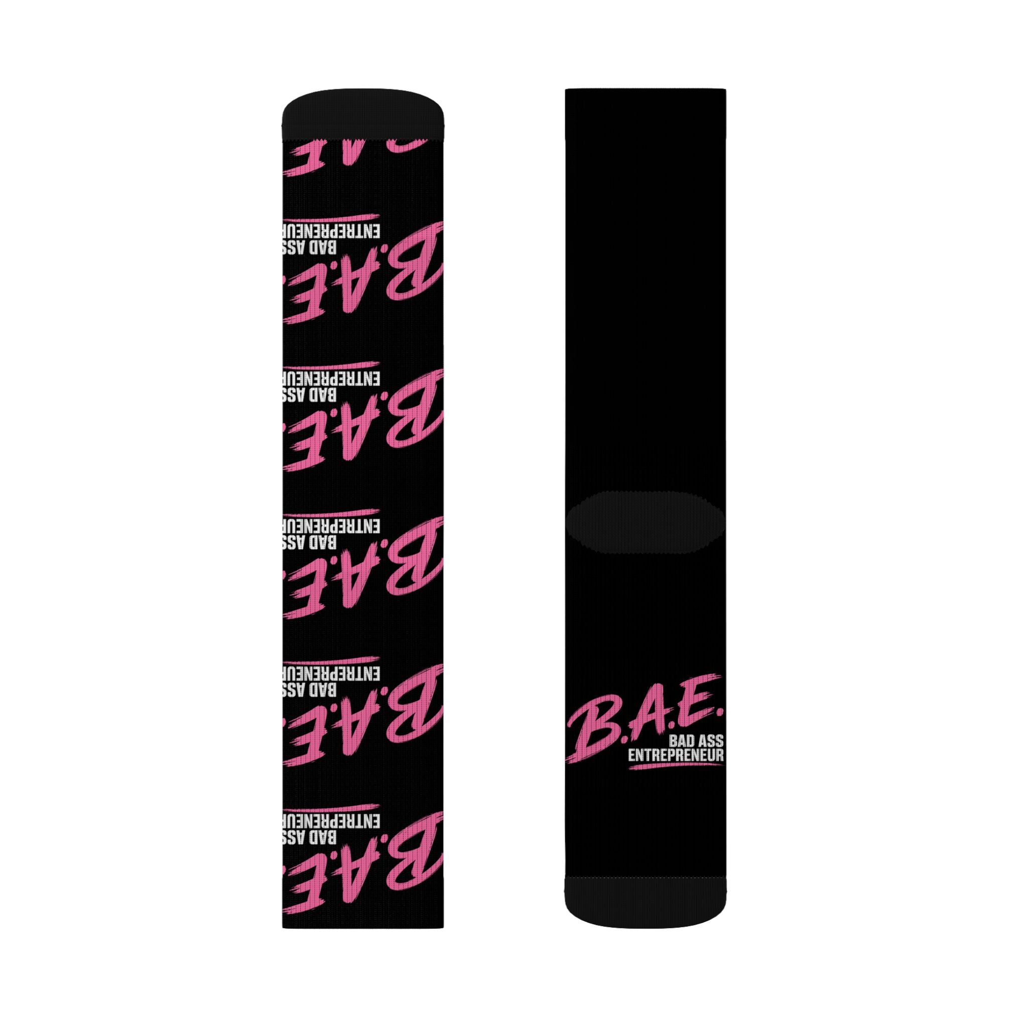 B.A.E. Crew Socks | Bad Ass Entrepreneur Black & Pink Socks | Gift for Business Owners