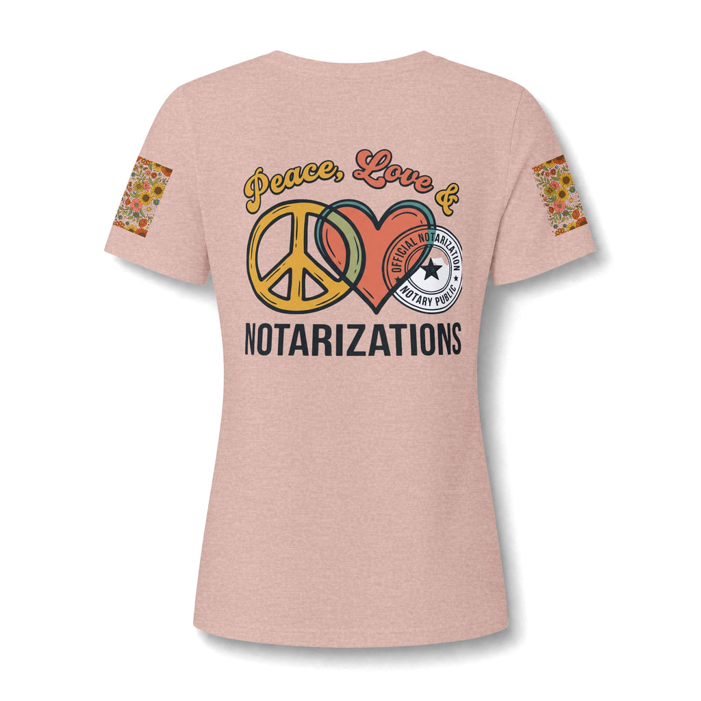 Peace, Love & Notarizations Women's Relaxed V-Neck Tee ☮️❤️🖋️