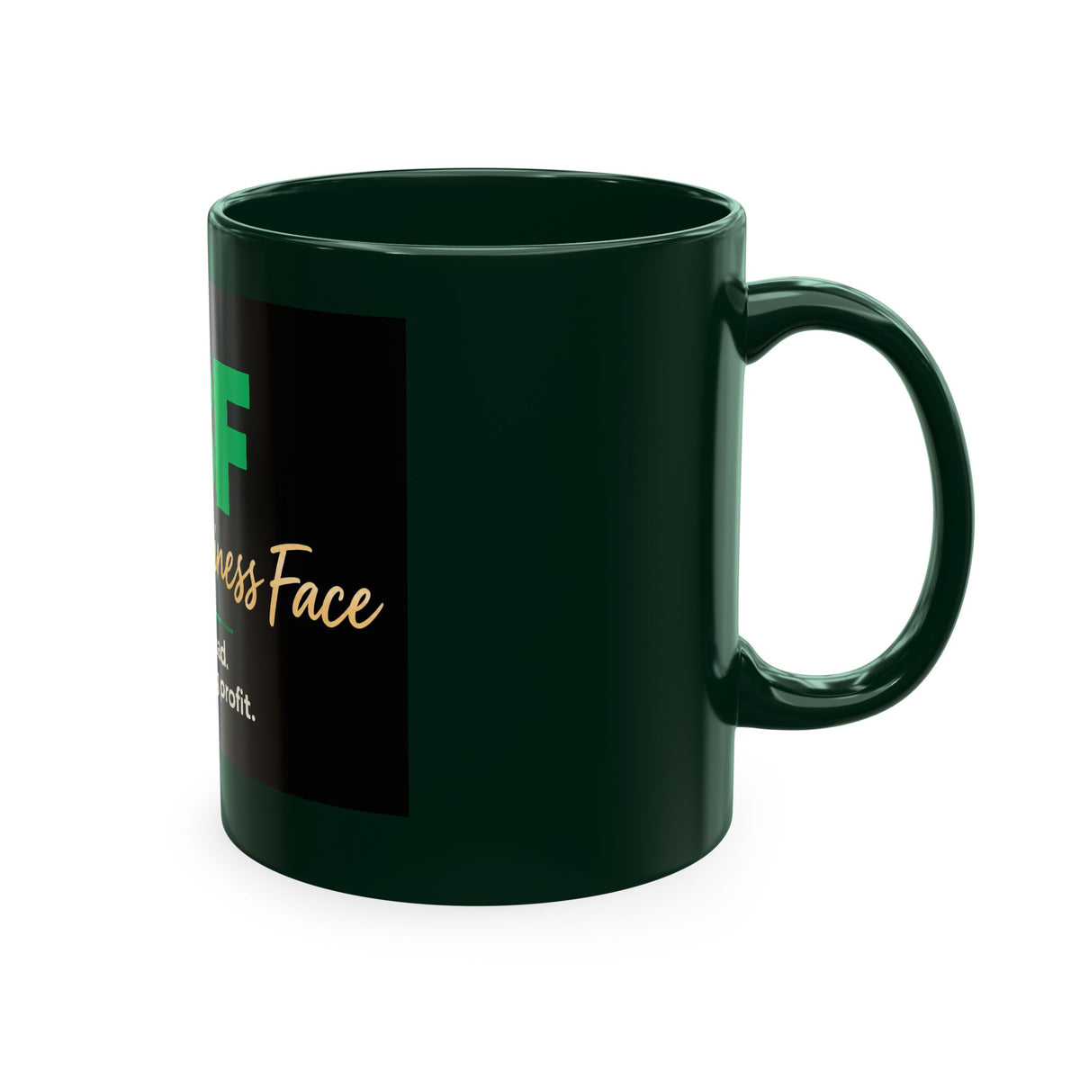 Resting Business Face Cursive Ceramic Mug — "RBF: I'm not mad. I'm calculating profit."